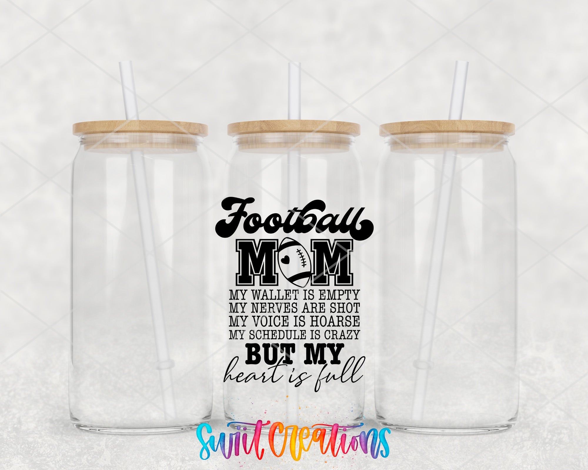 two personalized mason jars with lids and straws