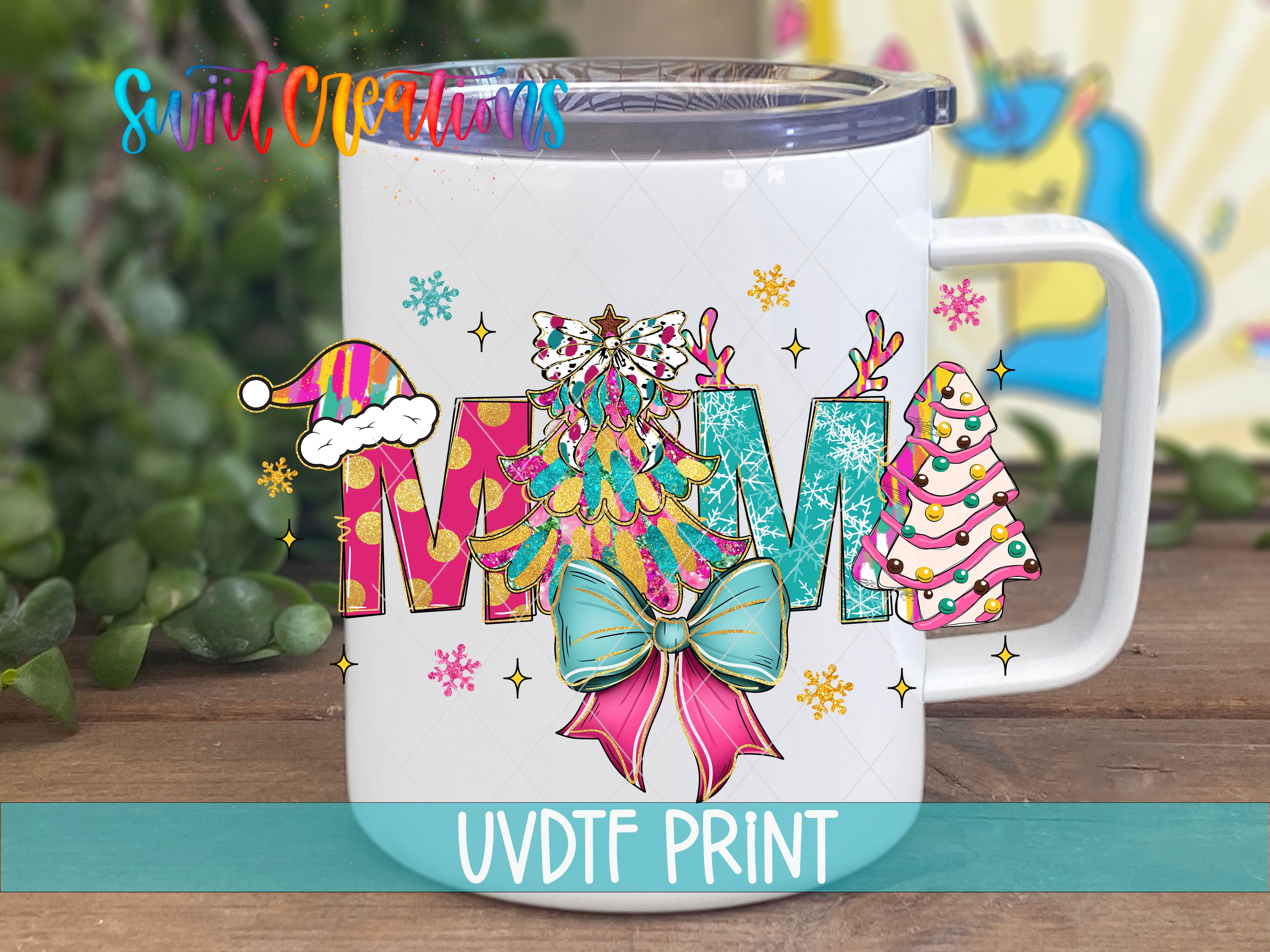 a ceramic mug with the word mom painted on it