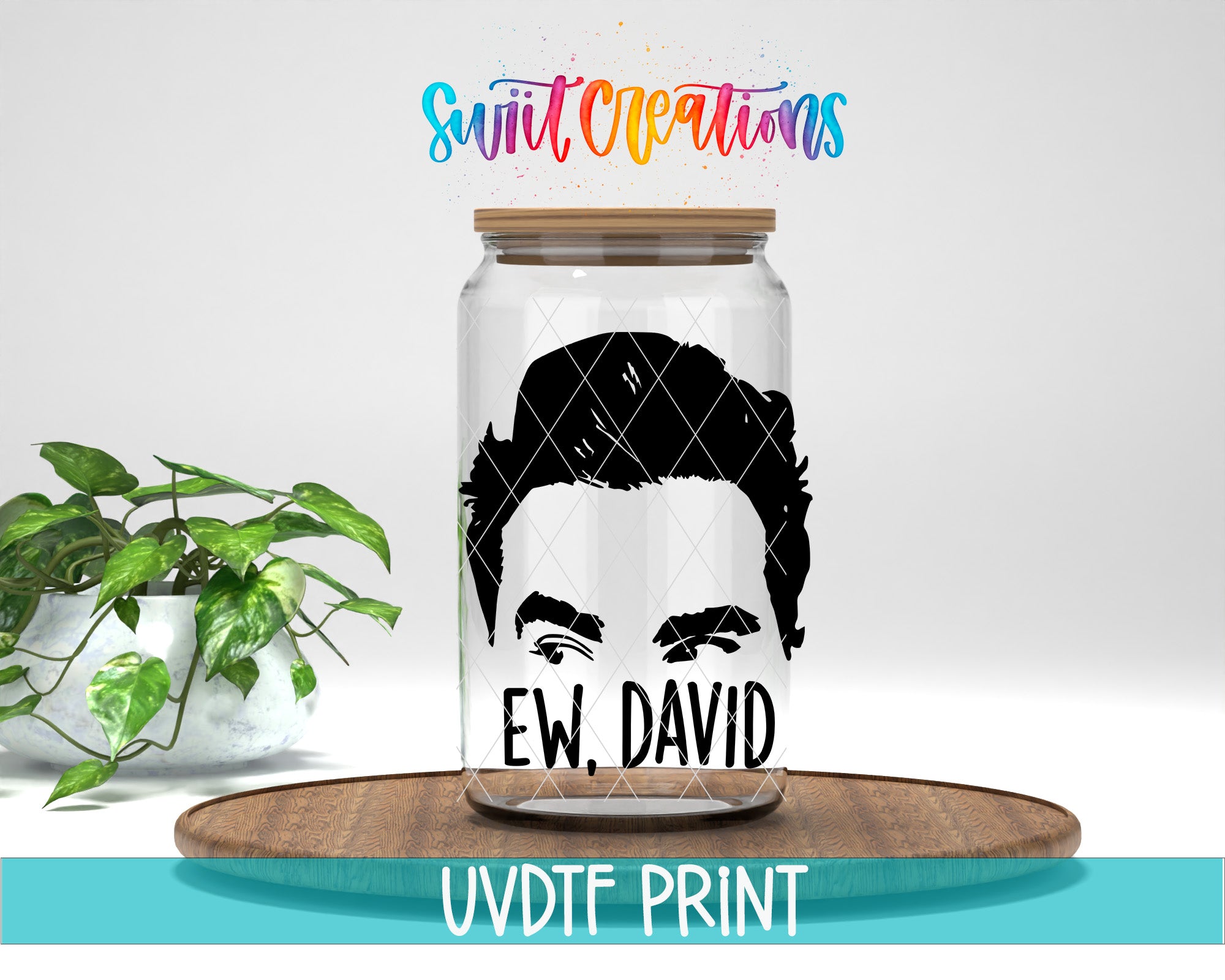 a glass jar with a picture of a man's face on it