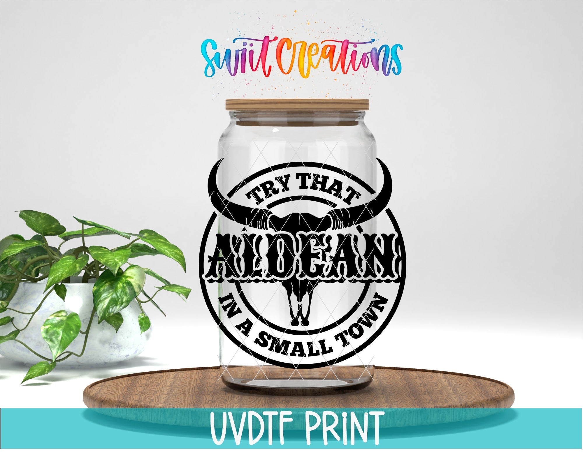 a glass jar with a sticker that says try that aldelans the small