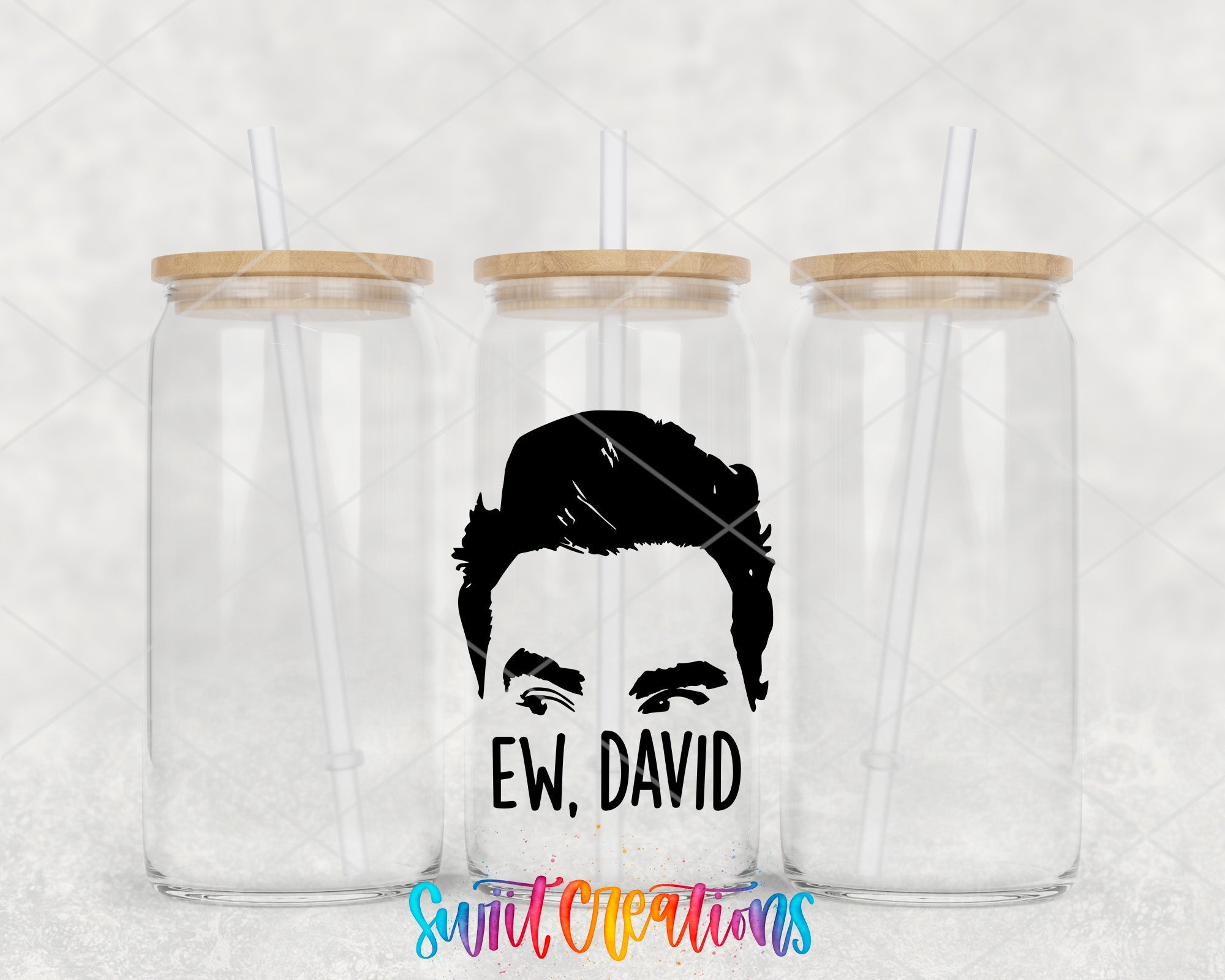 two plastic cups with a picture of a man's face on them