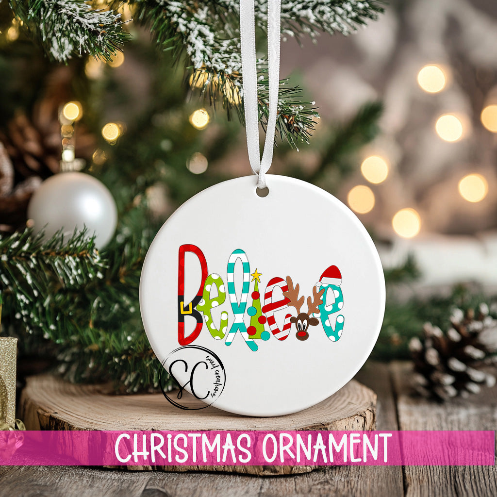 a christmas ornament hanging from a christmas tree