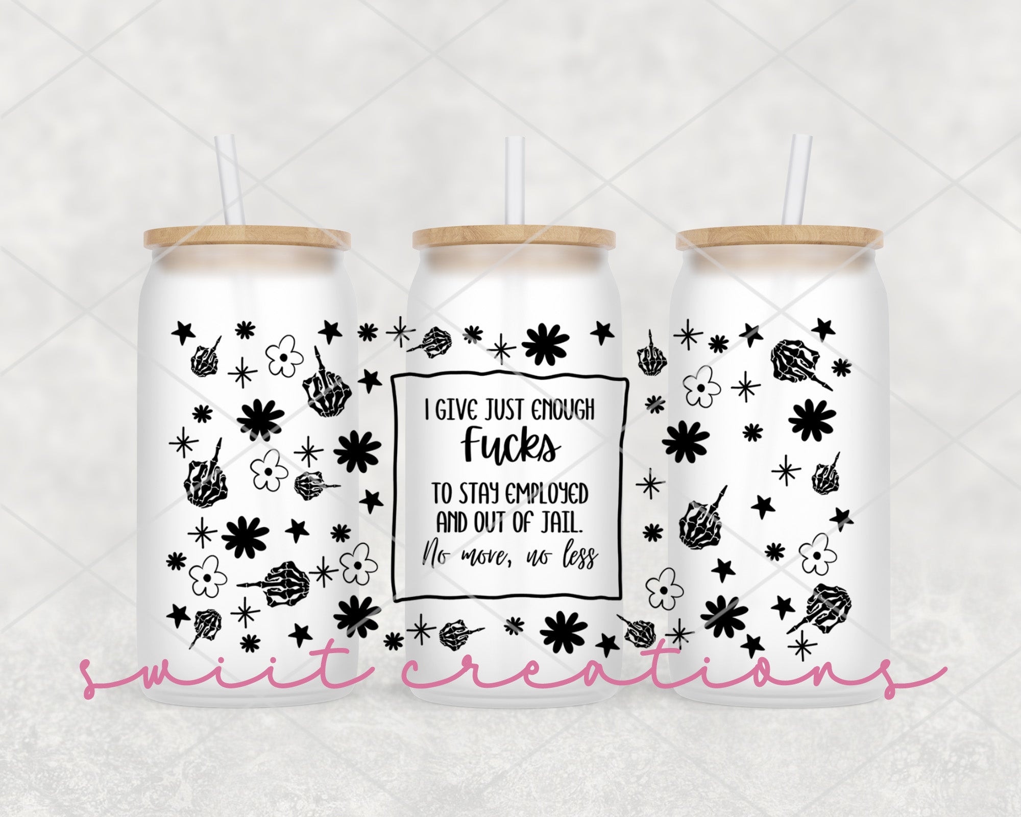 a couple of white mason jars sitting on top of a table