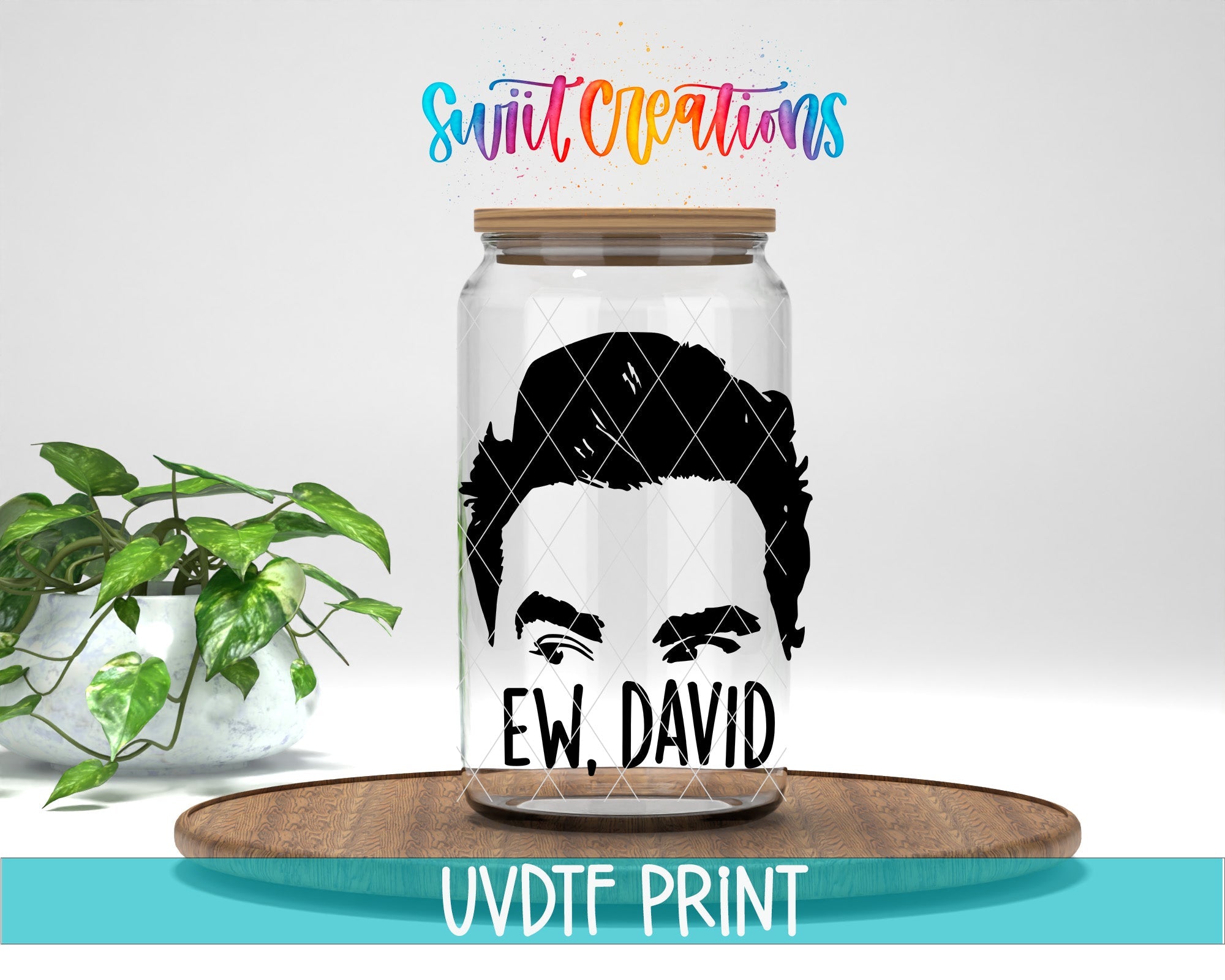 a glass jar with a picture of a man's face on it