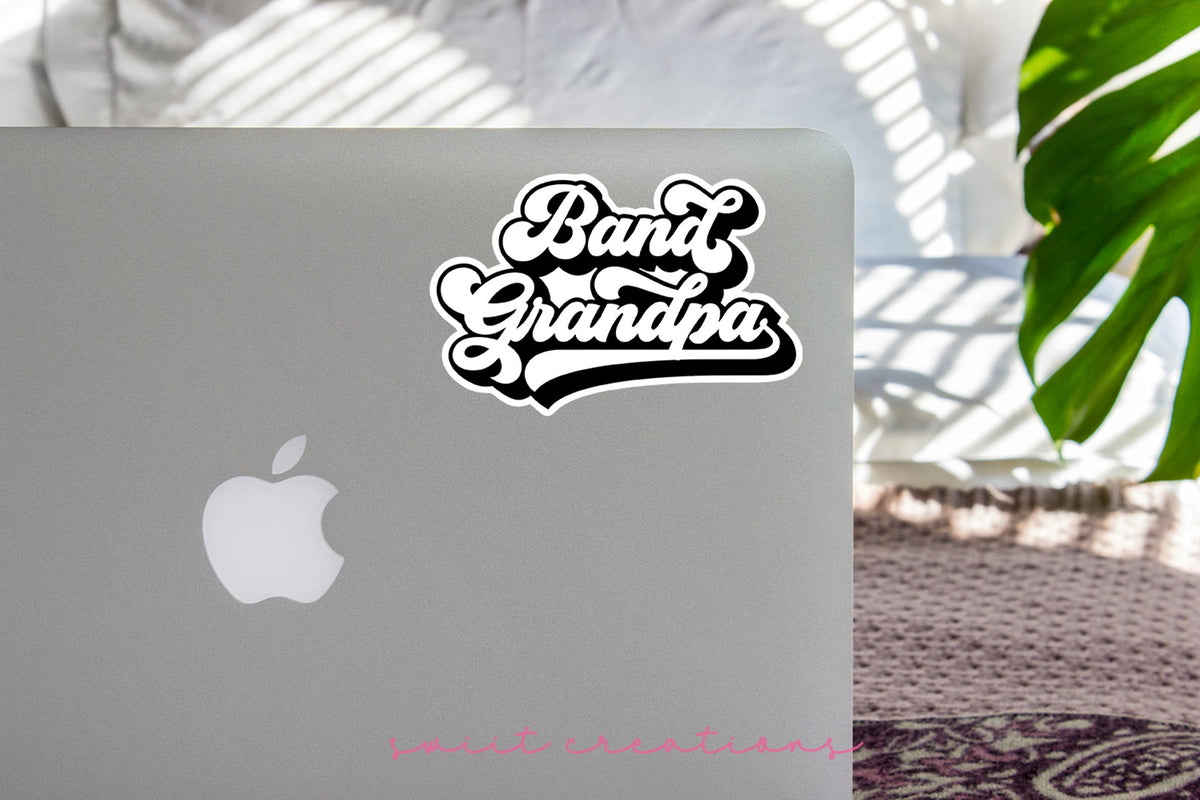 Retro Band Grandpa sticker on the lid of a silver laptop