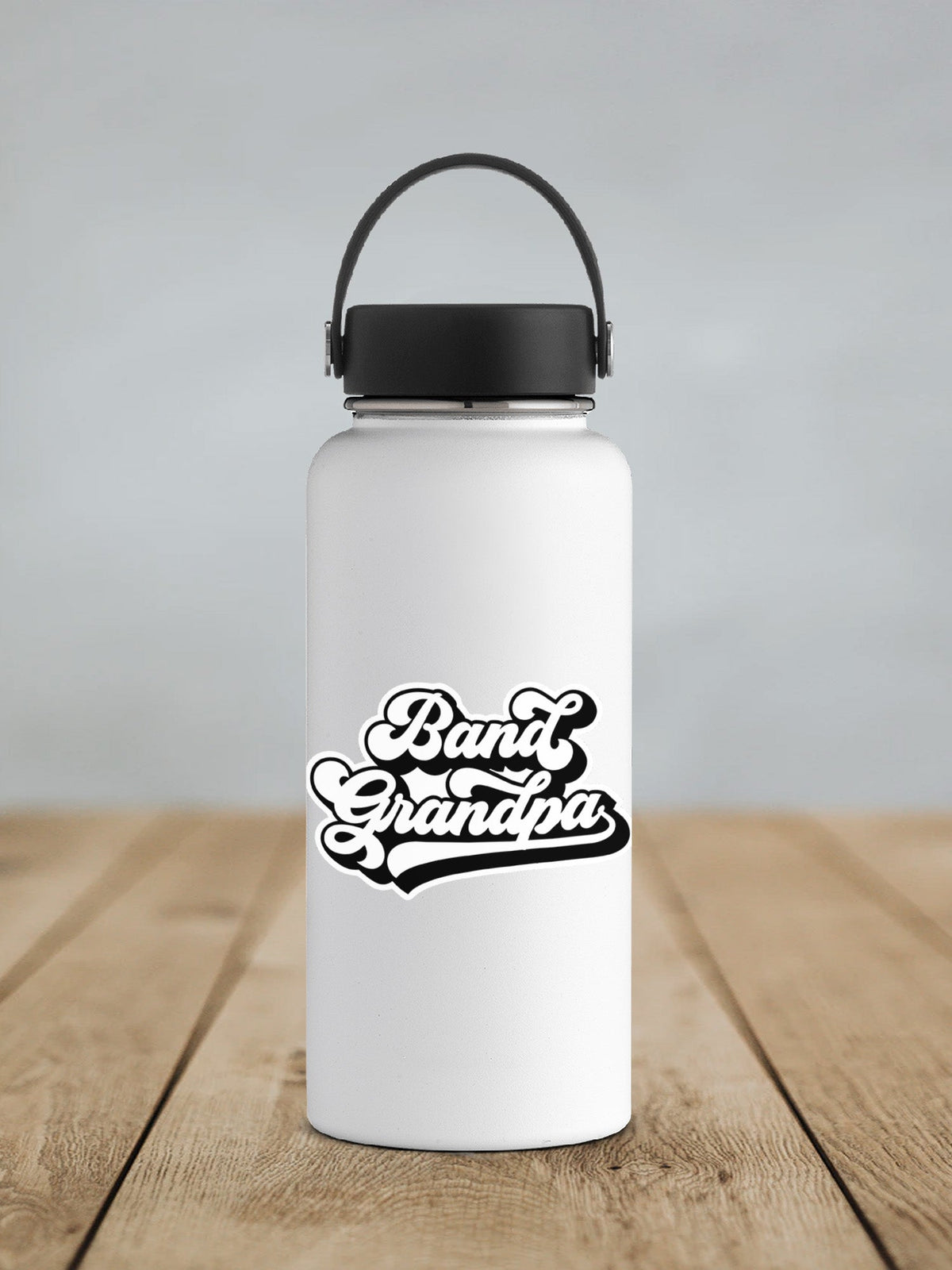 Retro Band Grandpa sticker on a white insulated water bottle