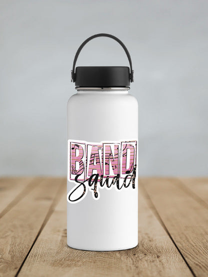 Band Squad sticker on a white insulated water bottle