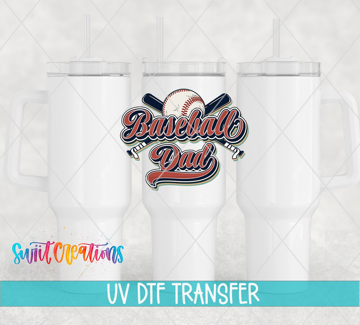 Baseball Dad UV DTF Decal | Retro Sports Tumbler Wrap | UV1501 - Swiit Creations