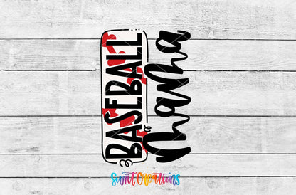 Baseball Mama UV DTF transfer artwork on a gray wood background