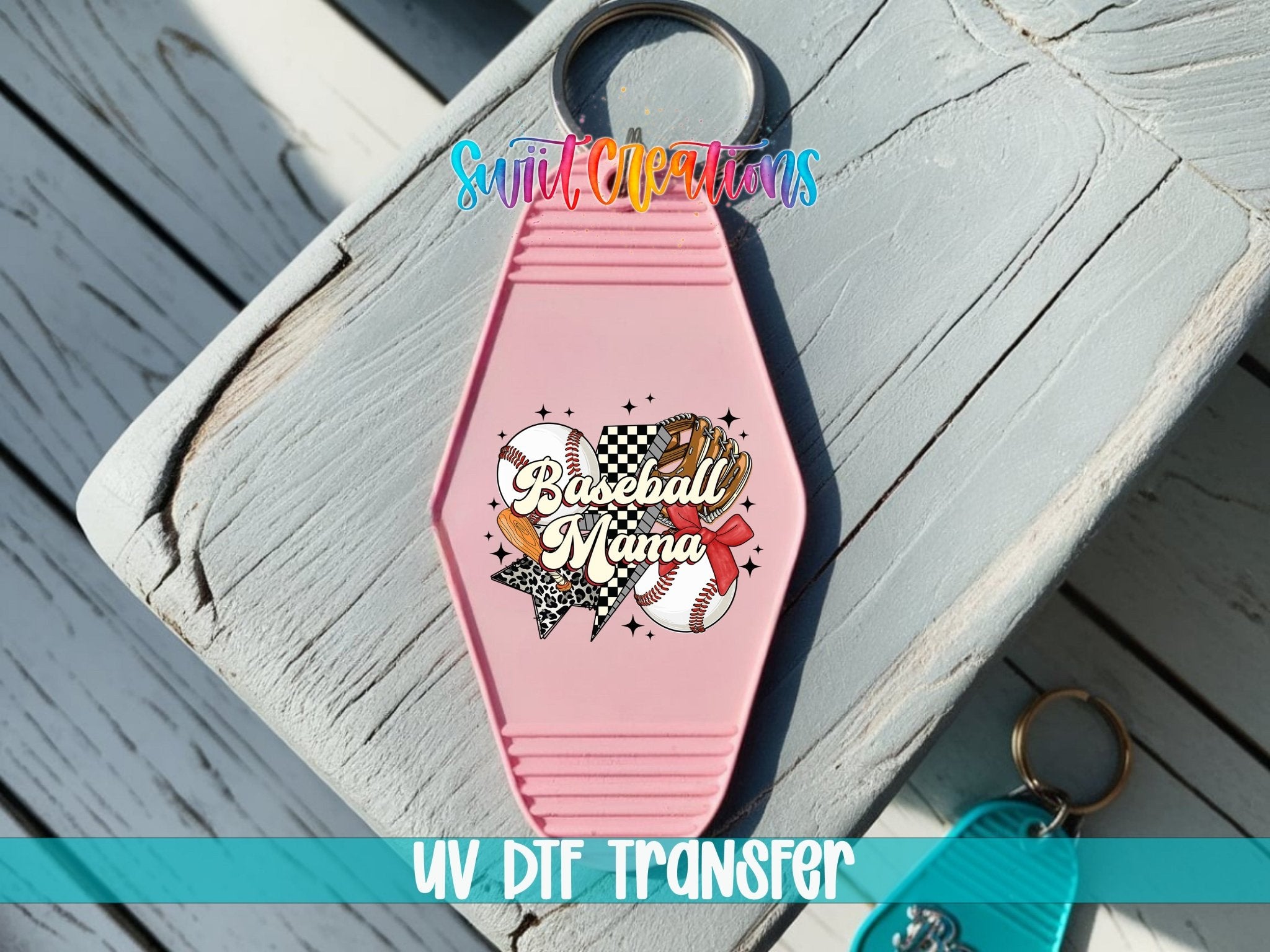 Baseball Mama Retro Starburst Motel Keychain UV DTF Transfer | Decal | MK1992 - Swiit Creations
