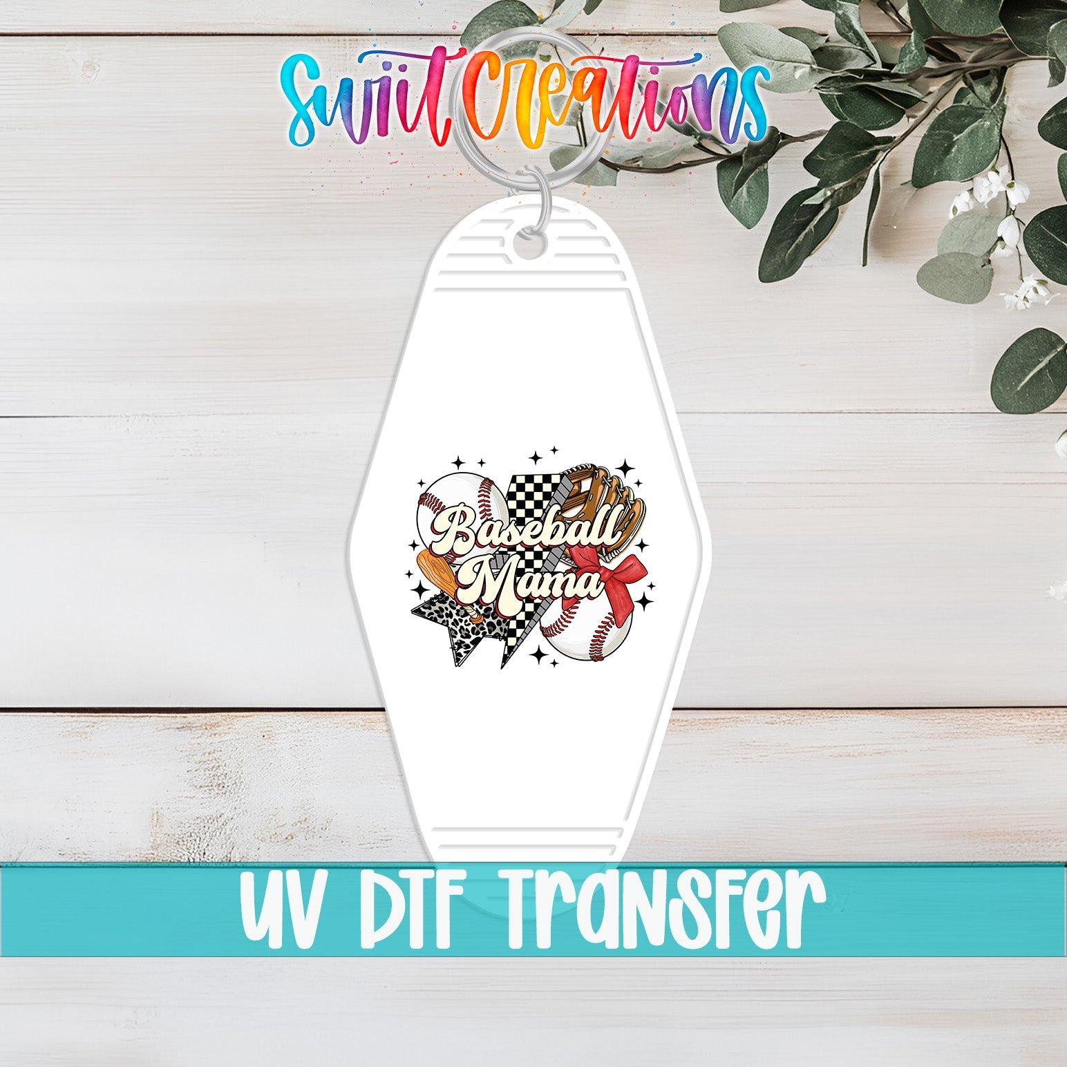 Baseball Mama Retro Starburst Motel Keychain UV DTF Transfer | Decal | MK1992 - Swiit Creations
