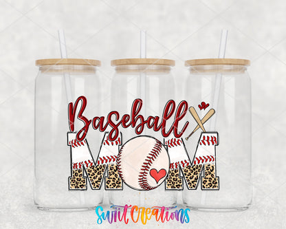 Baseball Mom UV DTF wrap on three glass cans
