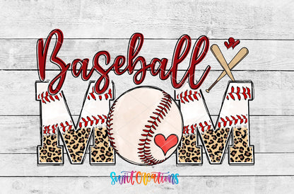 Baseball Mom UV DTF wrap artwork on a white wood background