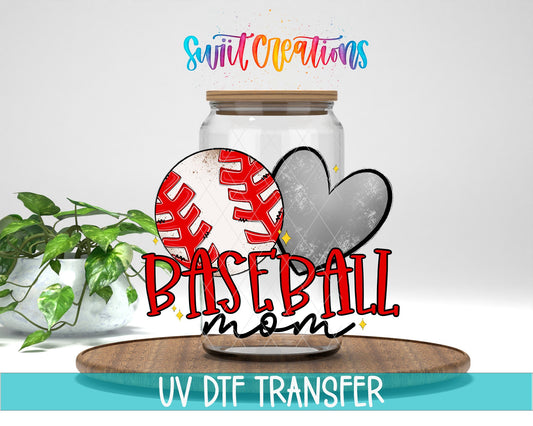 Baseball Mom UV DTF Transfer Tumbler Wrap | Red Softball Heart Sports Cup Decal | DTF235 - Swiit Creations