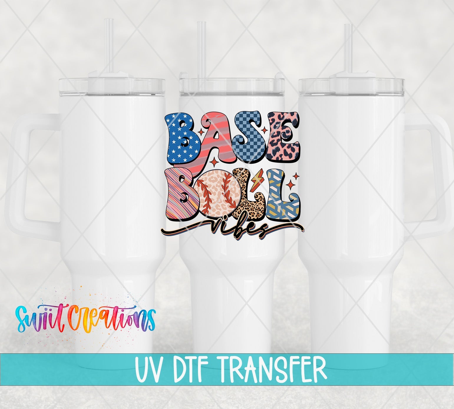 Baseball Vibes UV DTF Decal | Groovy Retro Sports Tumbler Wrap | UV1500 - Swiit Creations