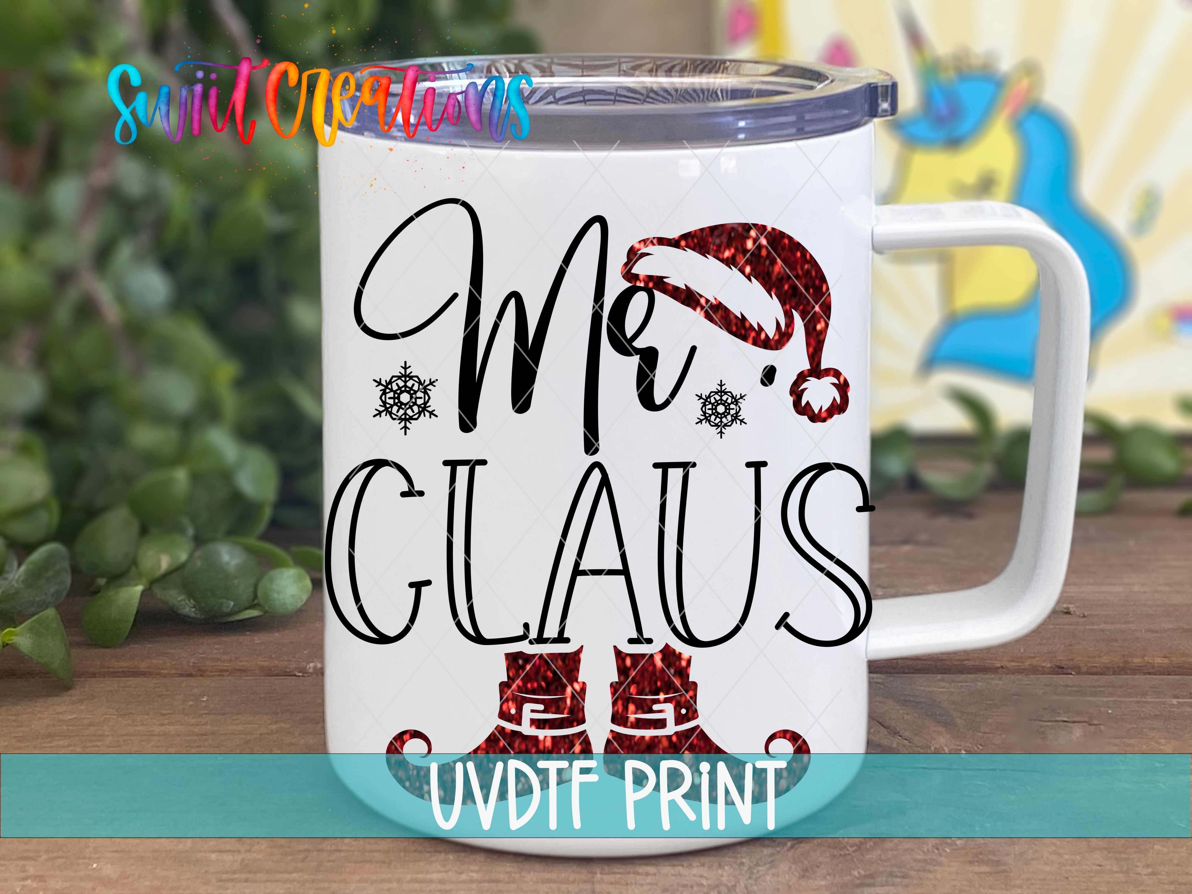 a white coffee mug with the words we're claus on it
