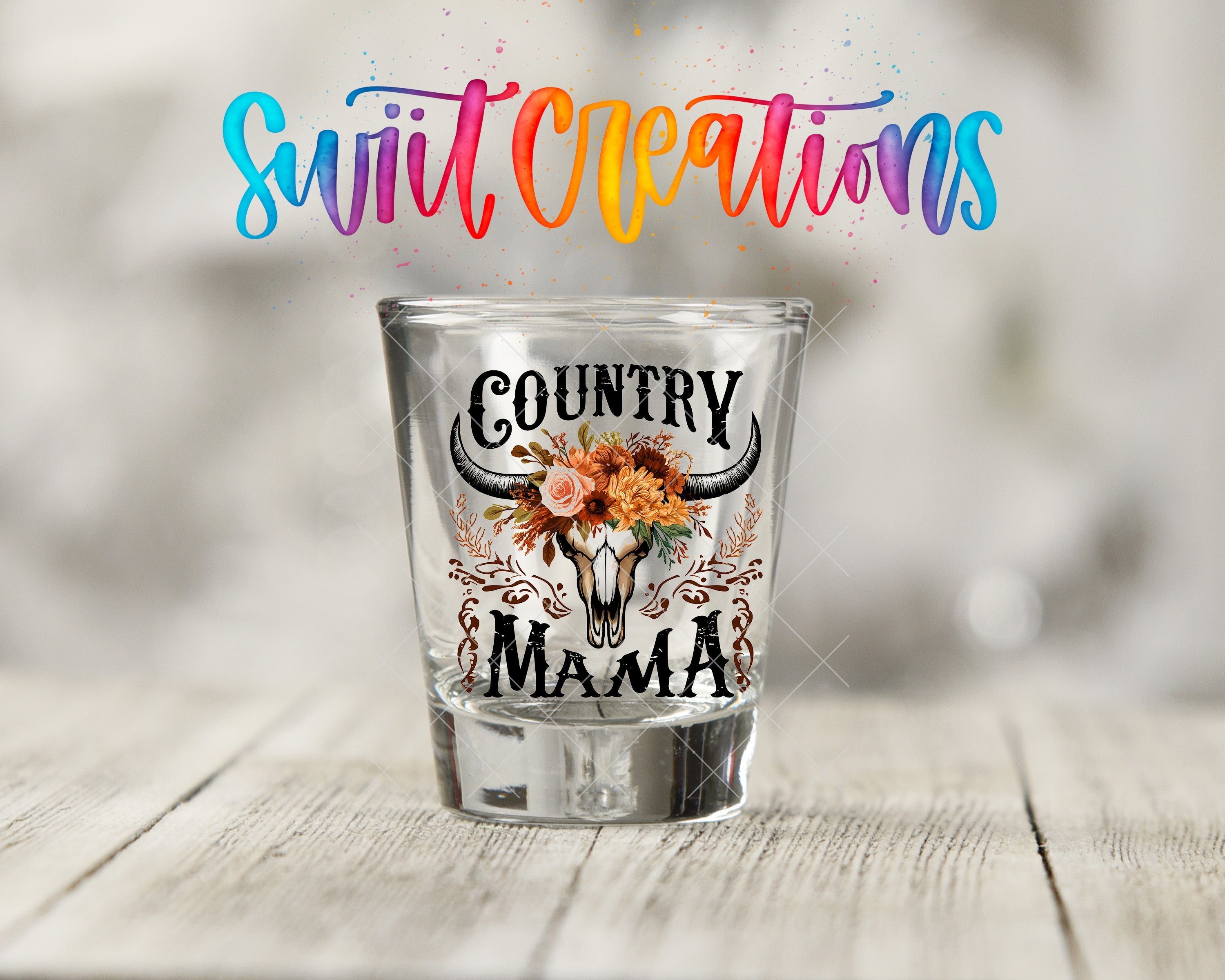 a shot glass with the words country mama on it