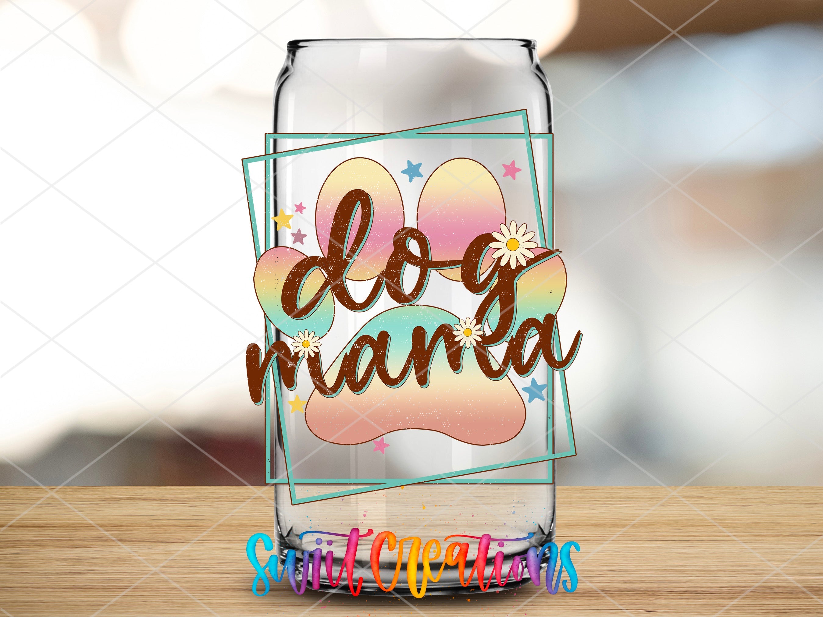 a glass with a dog's name on it