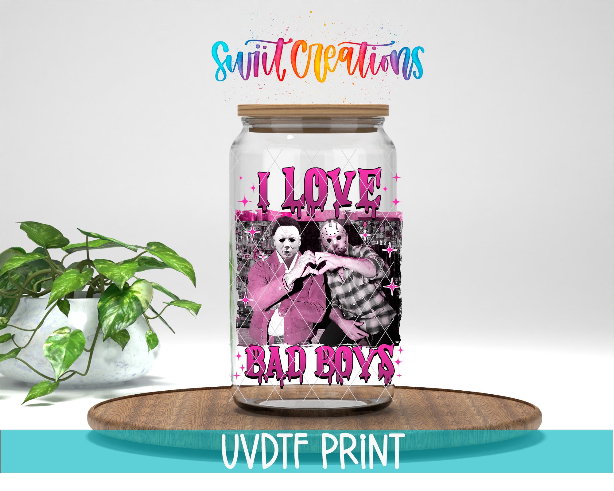 a jar with a picture of two women inside of it