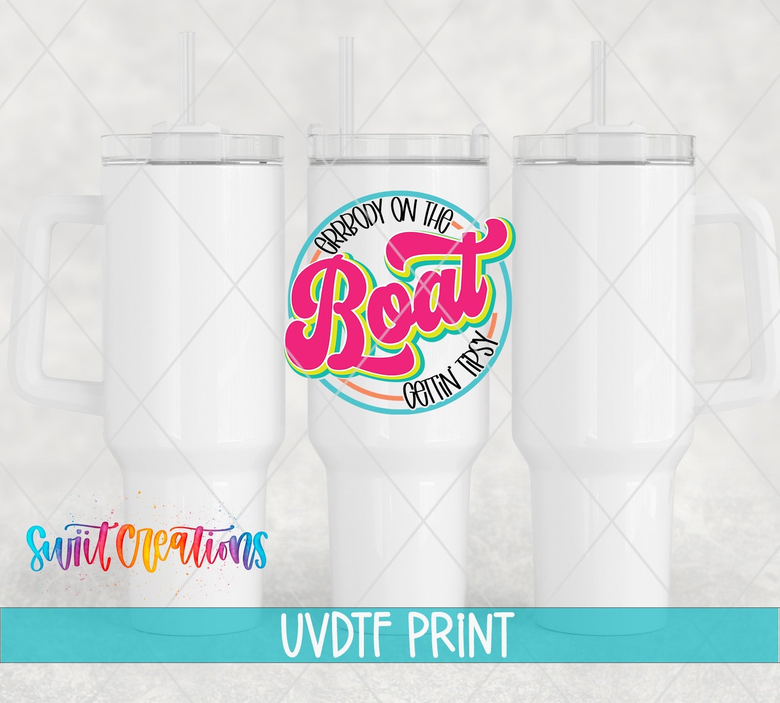 three white tumblers with the words boat on them