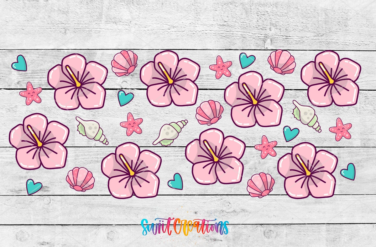 Beach Floral UV DTF full wrap artwork on a white wood background