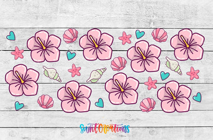 Beach Floral UV DTF full wrap artwork on a white wood background