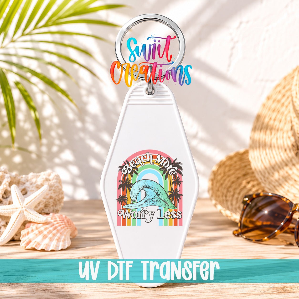 Beach More Worry Less Retro Summer Coastal Motel Keychain UV DTF Transfer | MK893 - Swiit Creations