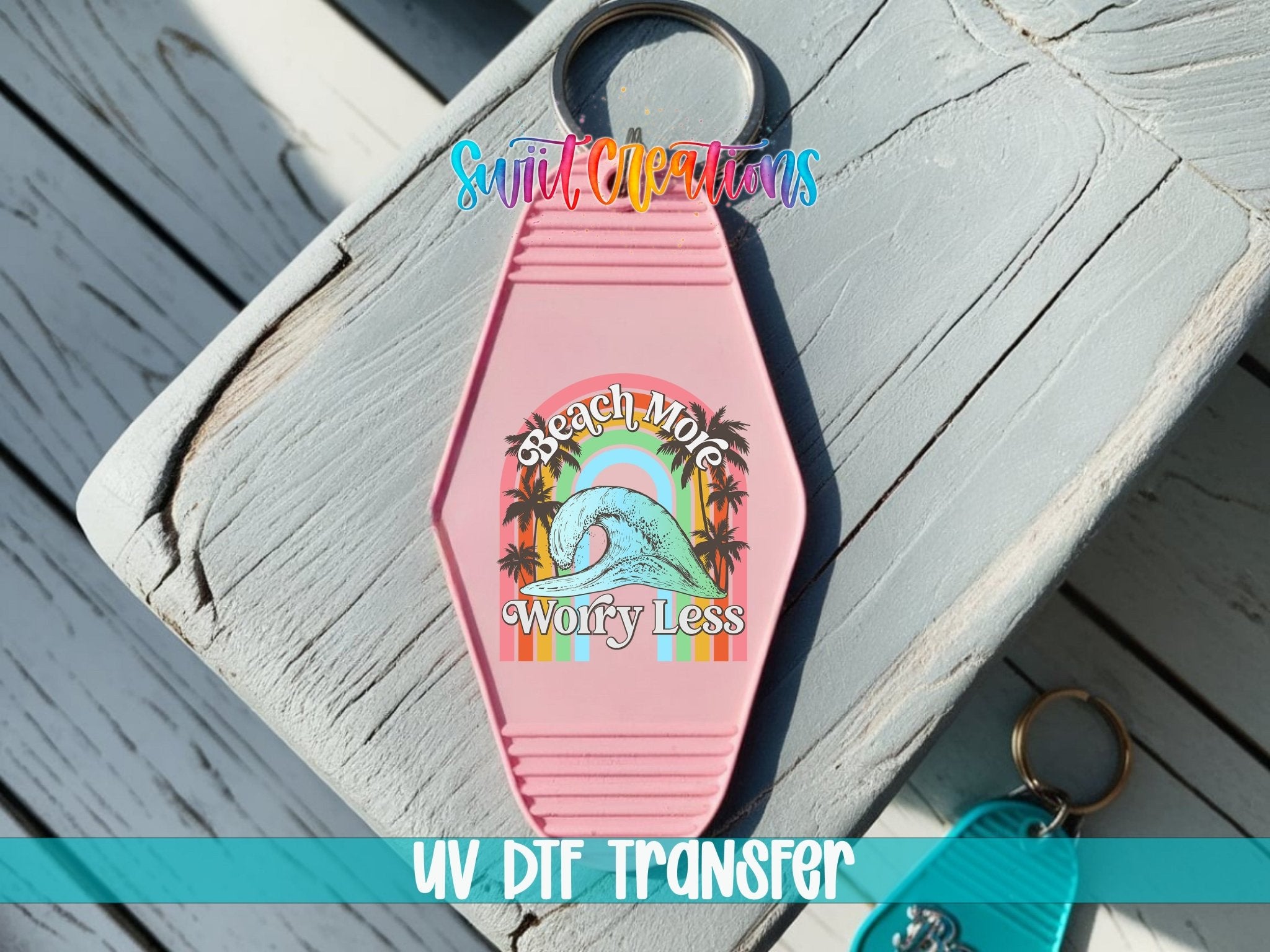 Beach More Worry Less Retro Summer Coastal Motel Keychain UV DTF Transfer | MK893 - Swiit Creations