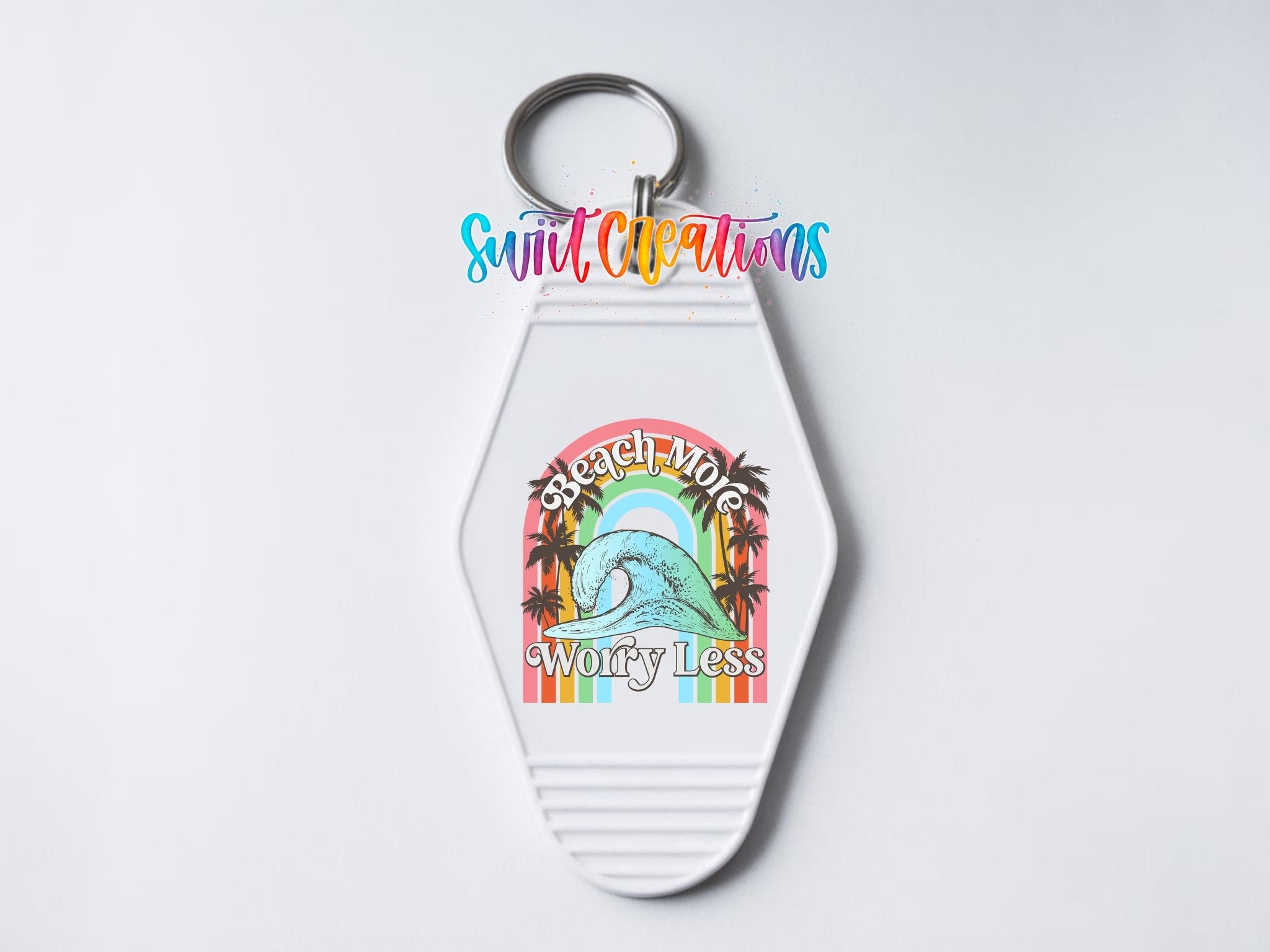 Beach More Worry Less Retro Summer Coastal Motel Keychain UV DTF Transfer | MK893 - Swiit Creations