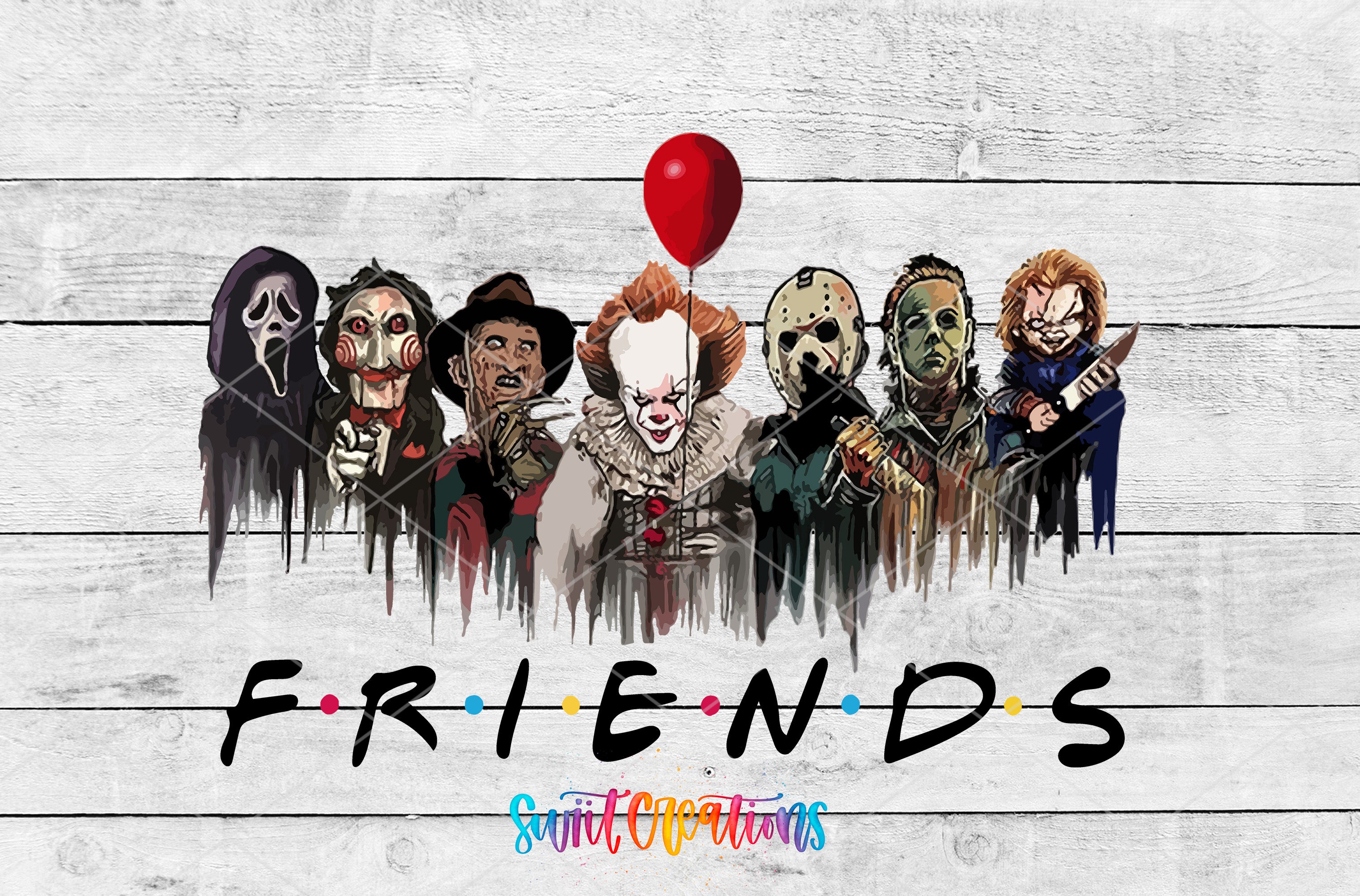 a group of clowns with the words friends painted on them