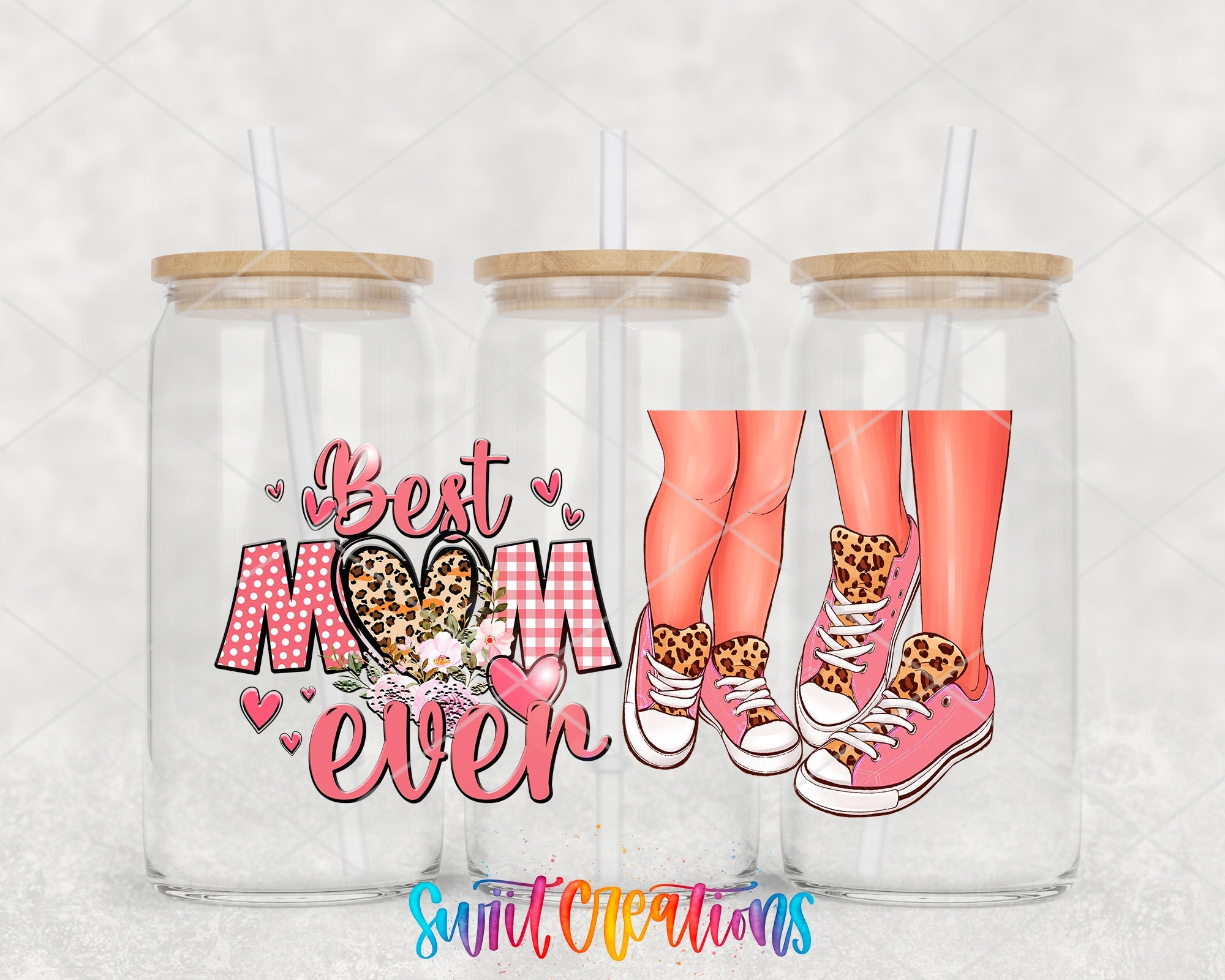 Best Mom Ever UV DTF Transfer Tumbler Wrap | Pink Leopard Sneaker Mother Cup Decal | DTF267 - Swiit Creations