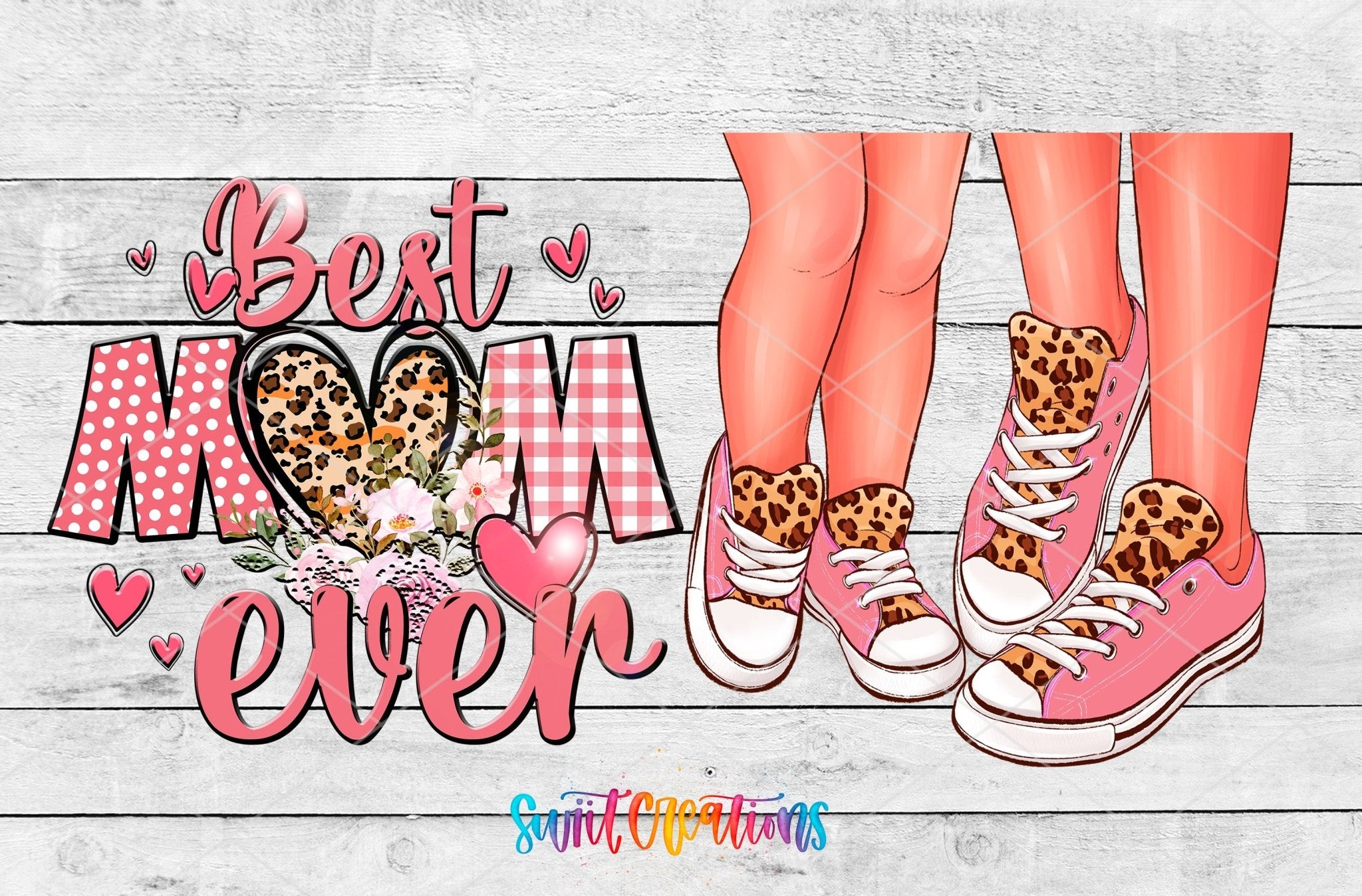 Best Mom Ever UV DTF Transfer Tumbler Wrap | Pink Leopard Sneaker Mother Cup Decal | DTF267 - Swiit Creations
