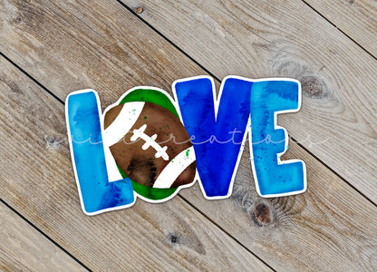 a picture of the word love with a football painted on it