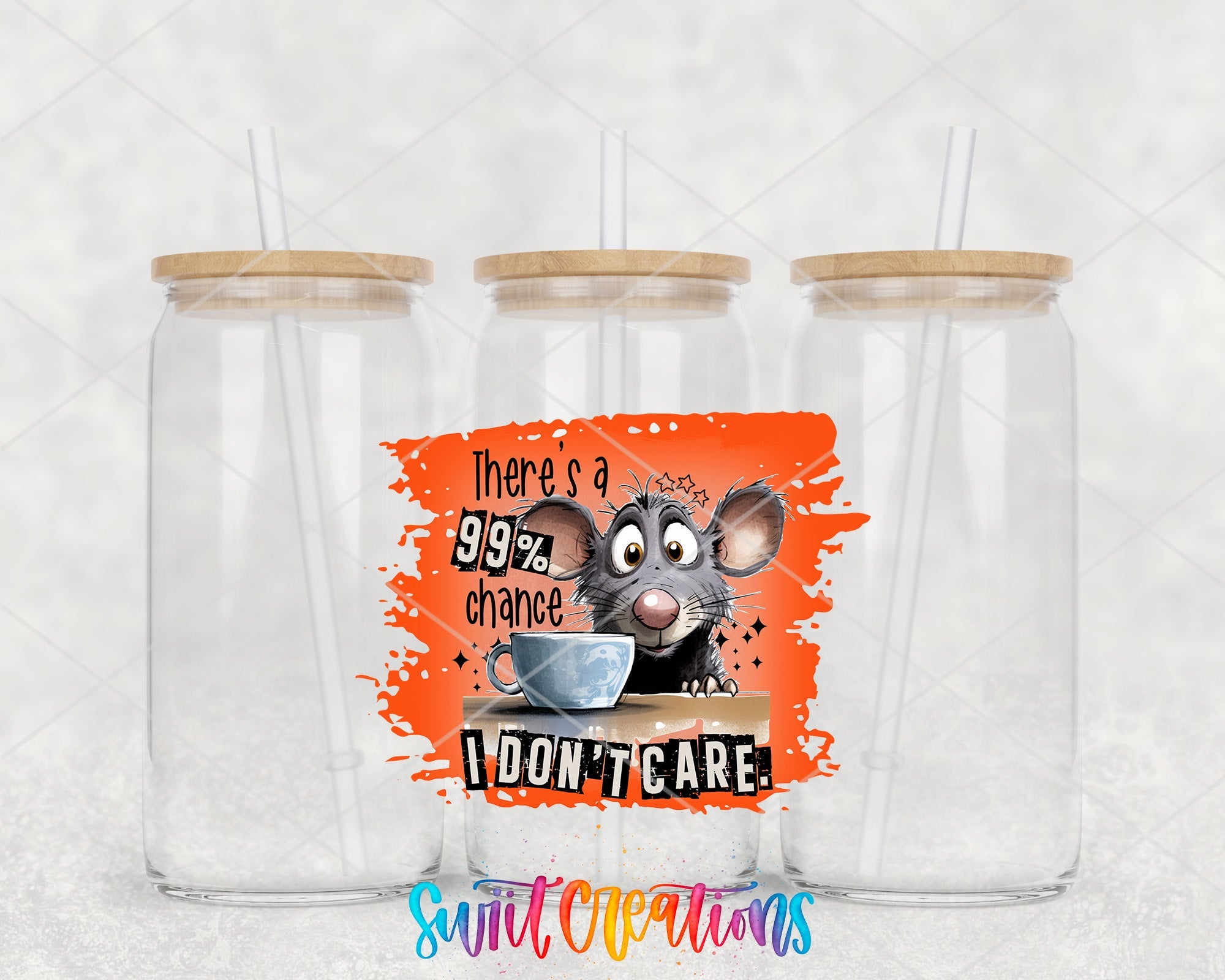 a couple of glasses with a mouse on them