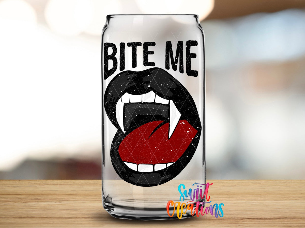 Bite Me UV DTF Decal | Vampire Lips Tumbler Wrap | Gothic Halloween Glass Can Transfer | UV1127 - Swiit Creations