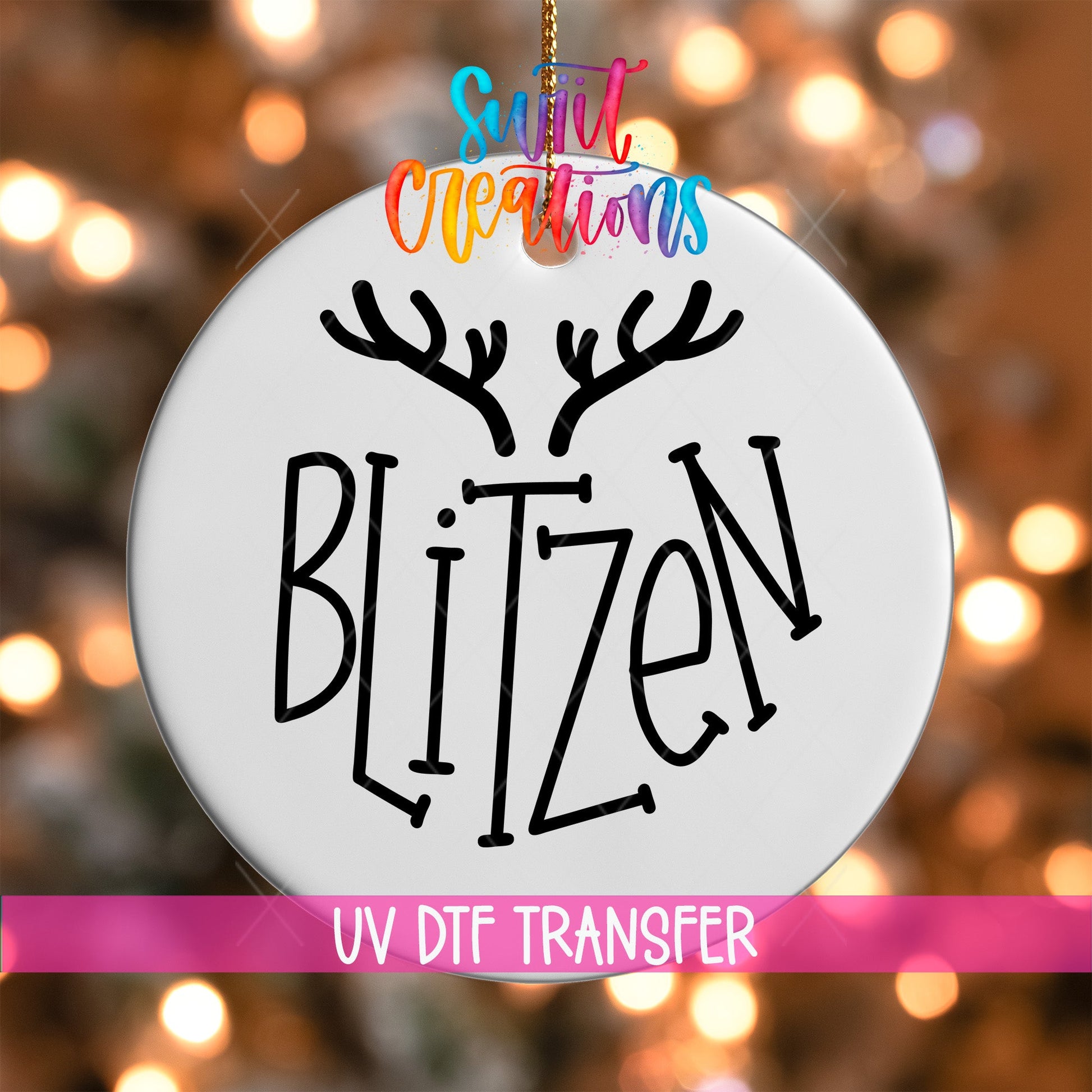 Blitzen Reindeer Name UV DTF Ornament Transfer | Antler Christmas Transfer | O-019 - Swiit Creations