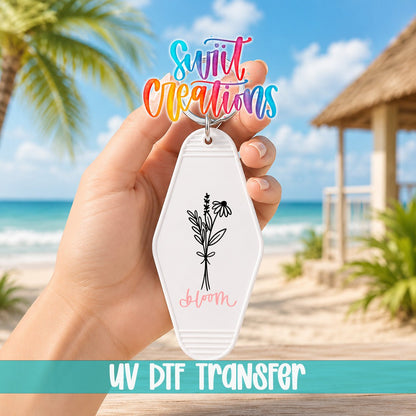 Bloom Floral Motel Keychain UV DTF Transfer | Minimalist Wildflower Decal | MK2099 - Swiit Creations