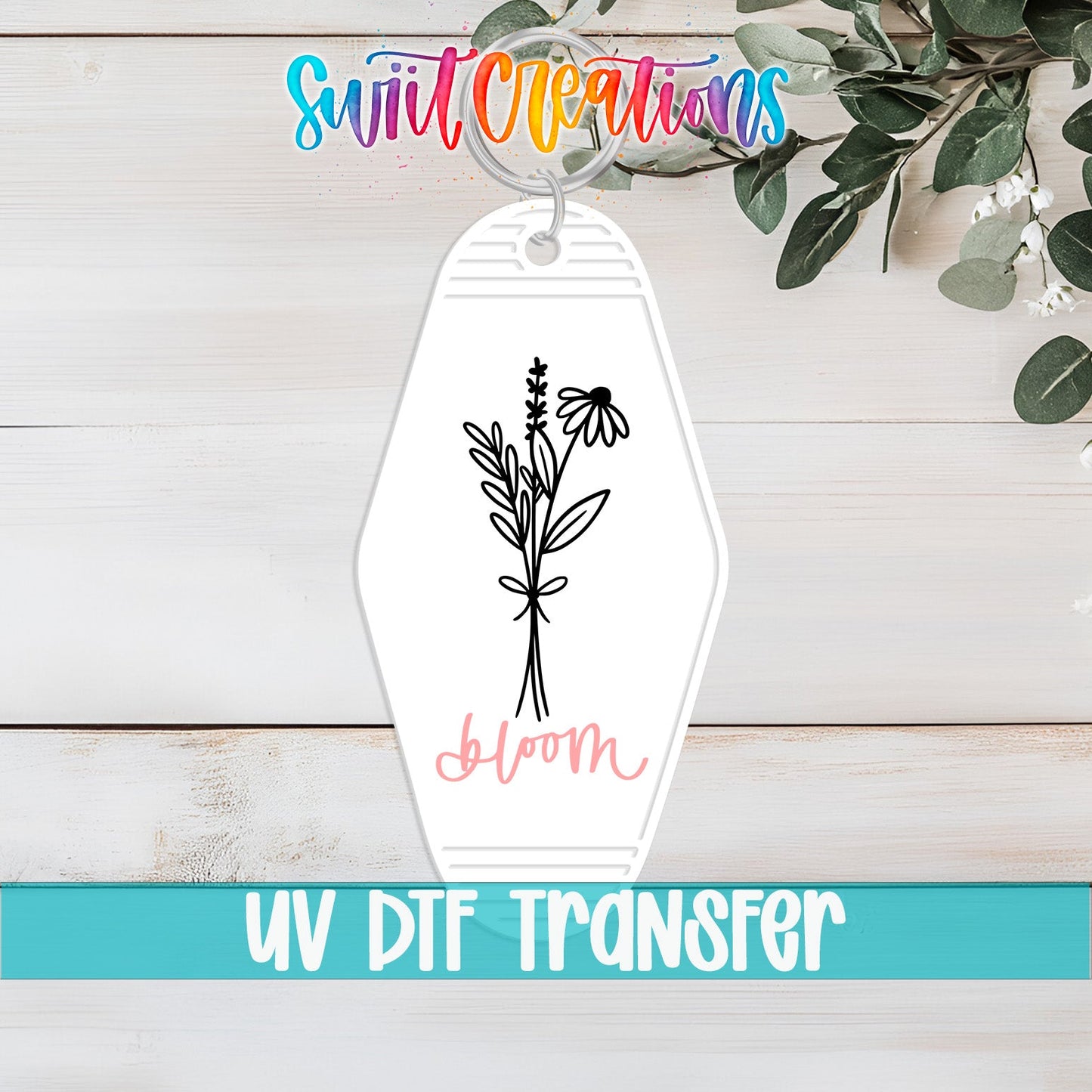 Bloom Floral Motel Keychain UV DTF Transfer | Minimalist Wildflower Decal | MK2099 - Swiit Creations