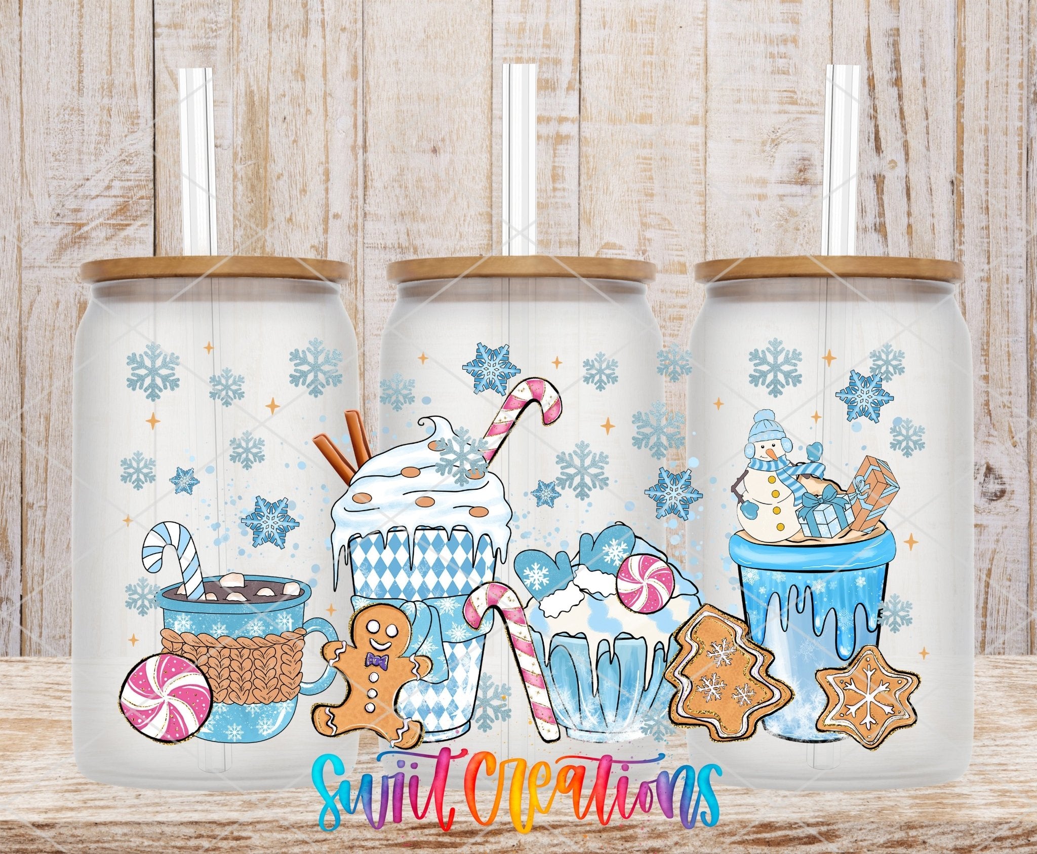 Blue Christmas Cocoa Gingerbread UV DTF Transfer Tumbler Wrap | DTF203 - Swiit Creations