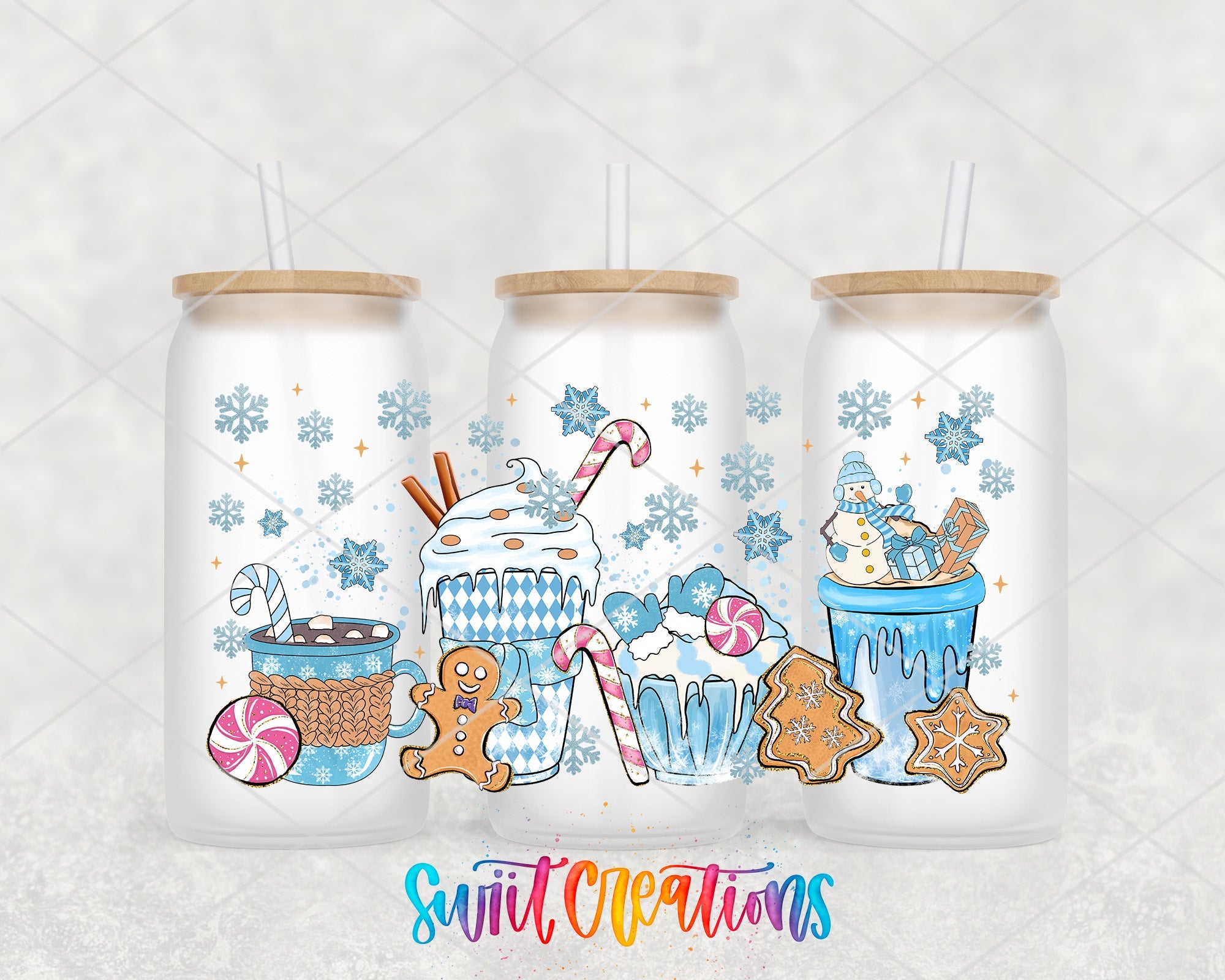 Blue Christmas Cocoa Gingerbread UV DTF Transfer Tumbler Wrap | DTF203 - Swiit Creations