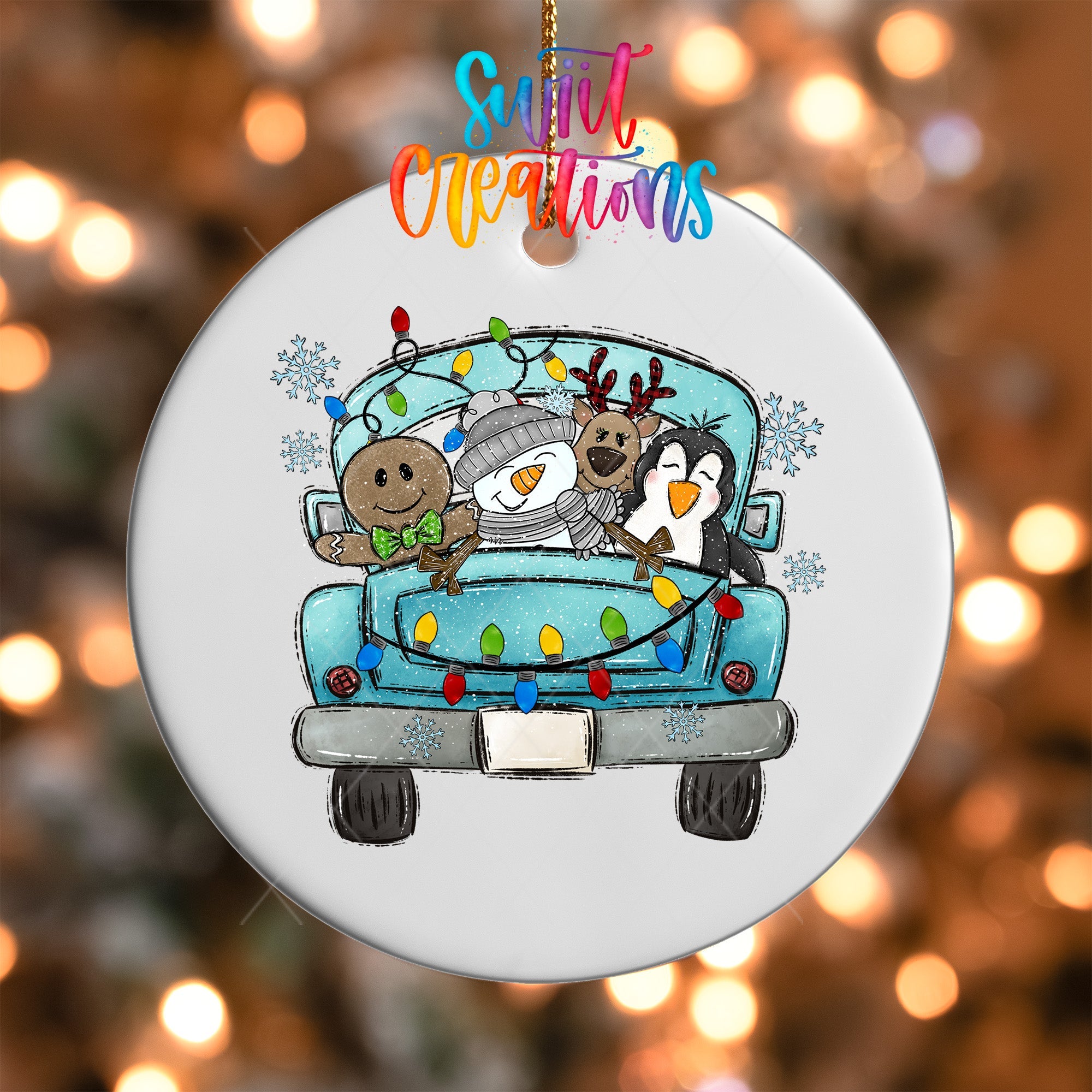 Blue Christmas Truck UV DTF Ornament Transfer | Cute Animal Friends Holiday Transfer | O-1692 - Swiit Creations