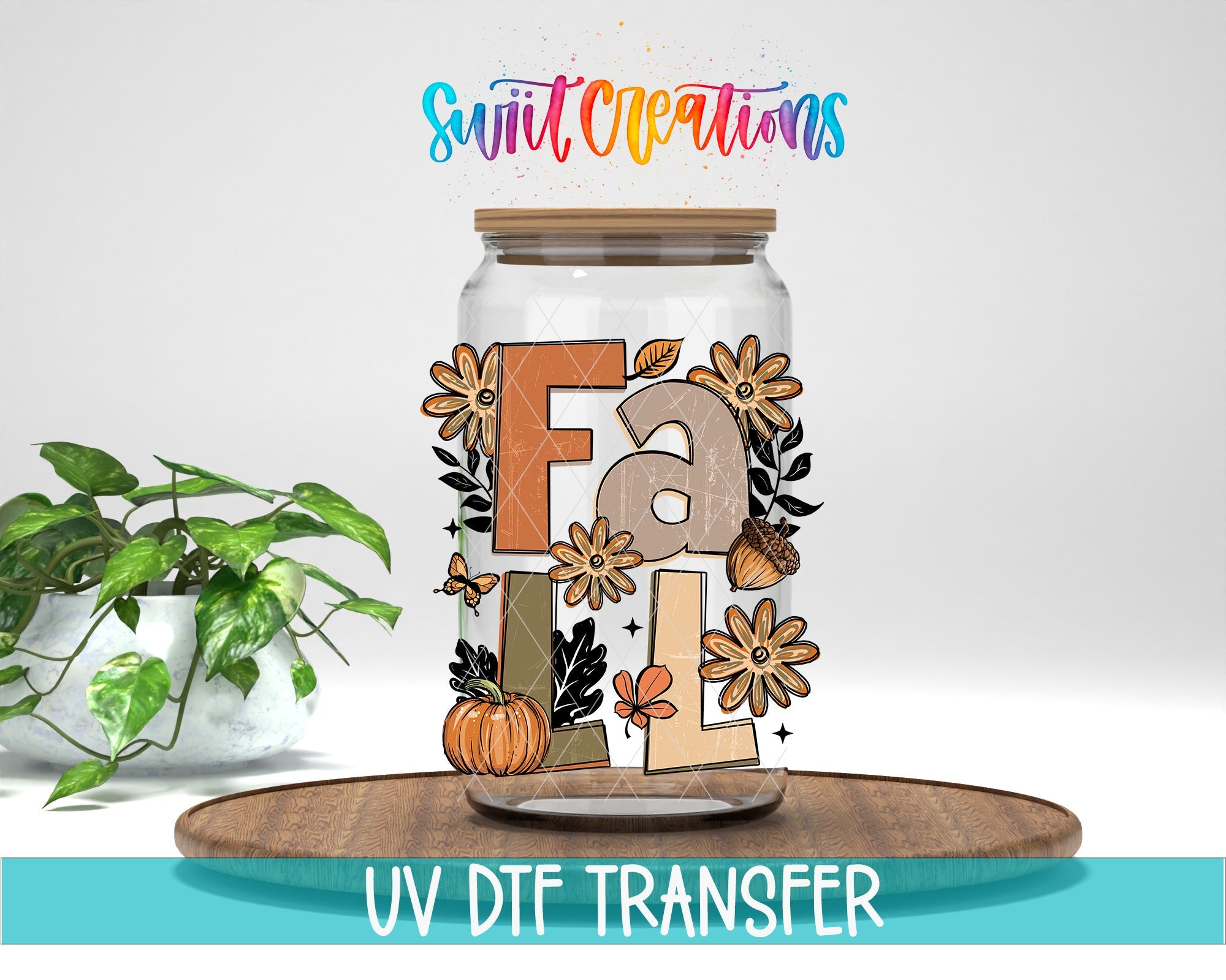 Boho Fall UV DTF Decal | Autumn Pumpkin Acorn Butterfly Cup Transfer | UV1611 - Swiit Creations