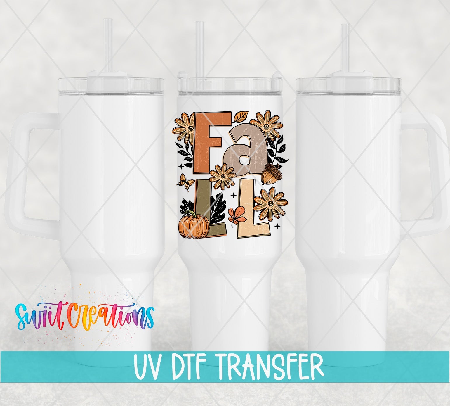 Boho Fall UV DTF Decal | Autumn Pumpkin Acorn Butterfly Cup Transfer | UV1611 - Swiit Creations