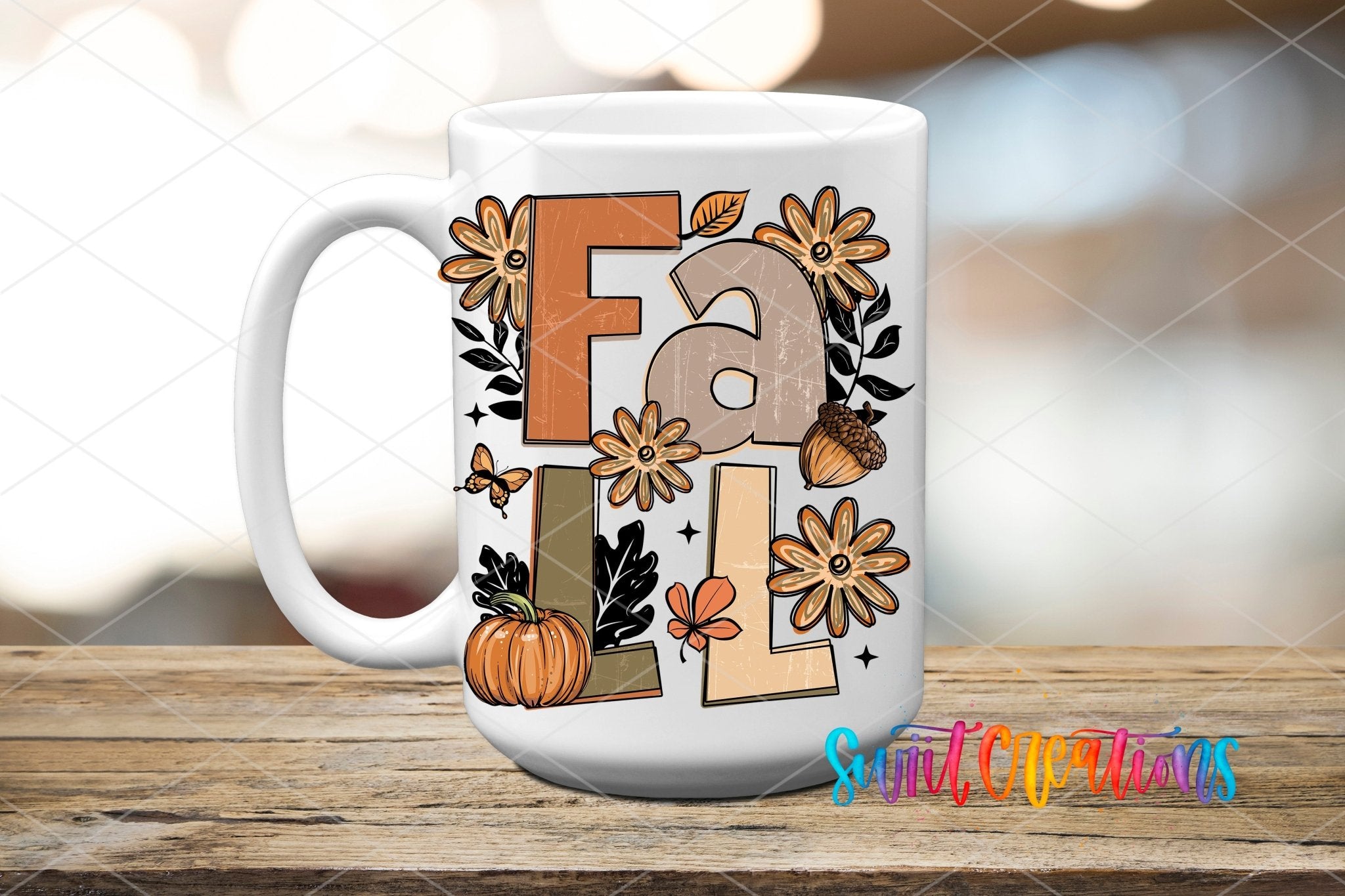 Boho Fall UV DTF Decal | Autumn Pumpkin Acorn Butterfly Cup Transfer | UV1611 - Swiit Creations