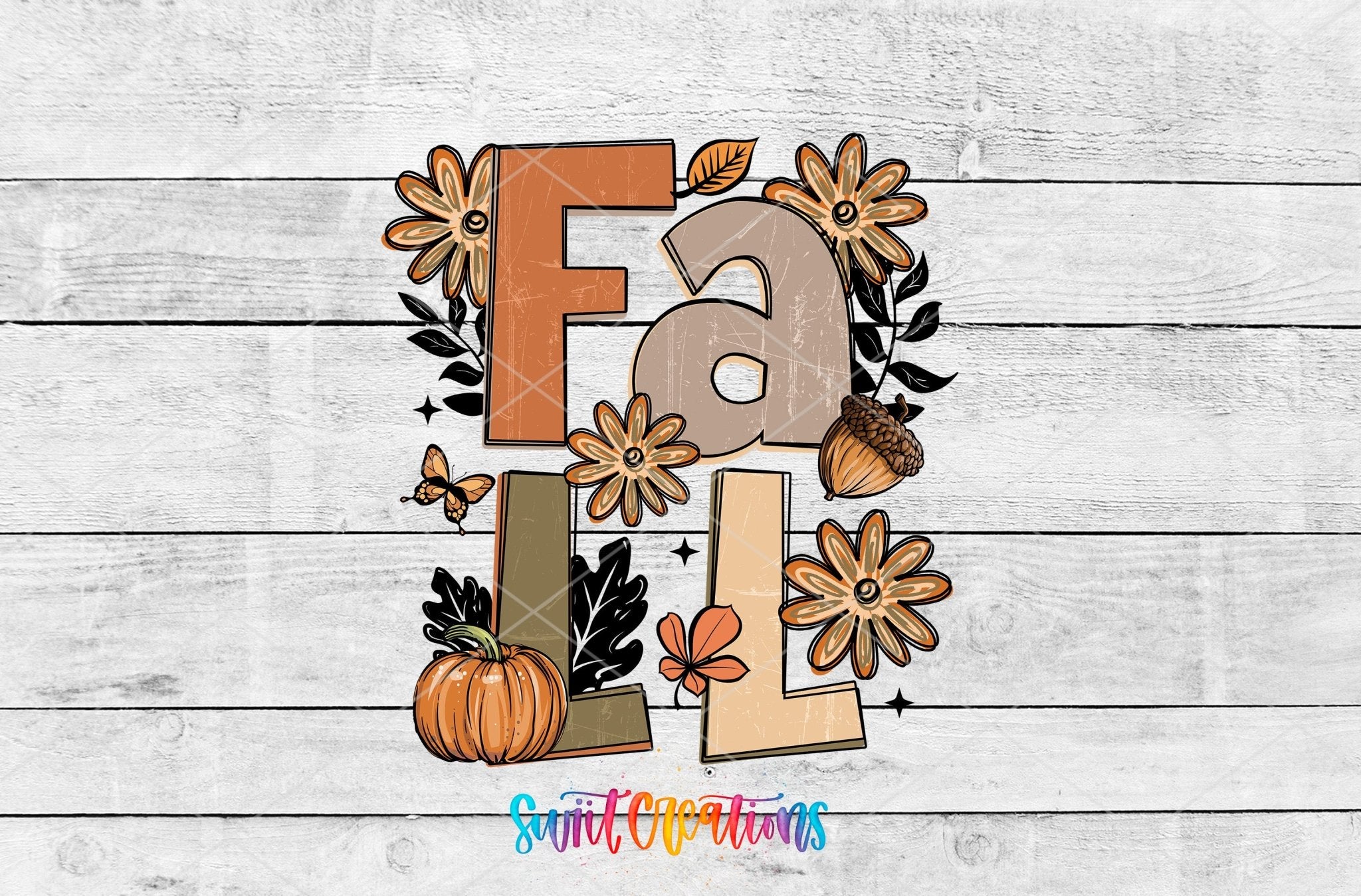 Boho Fall UV DTF Decal | Autumn Pumpkin Acorn Butterfly Cup Transfer | UV1611 - Swiit Creations