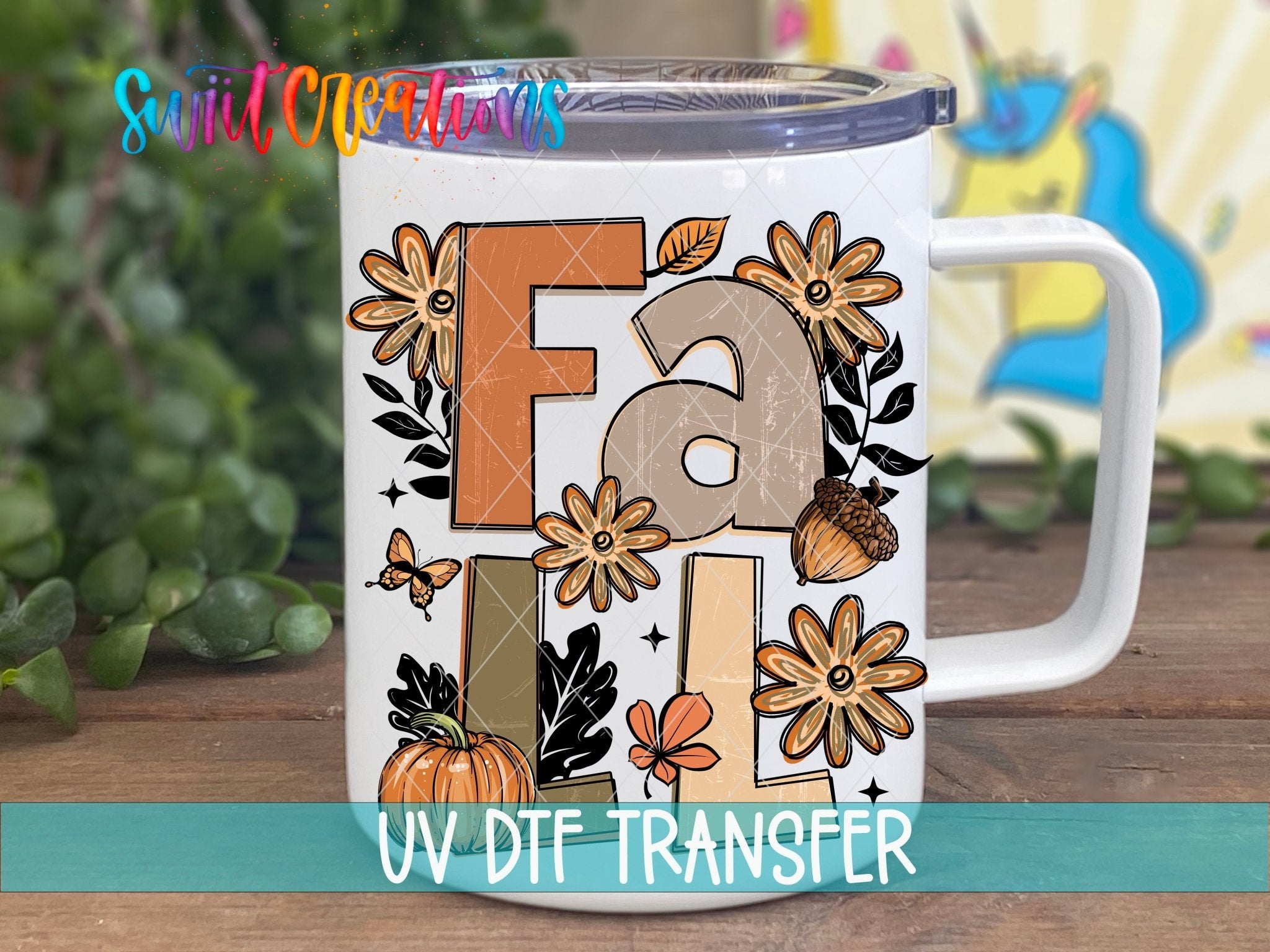 Boho Fall UV DTF Decal | Autumn Pumpkin Acorn Butterfly Cup Transfer | UV1611 - Swiit Creations