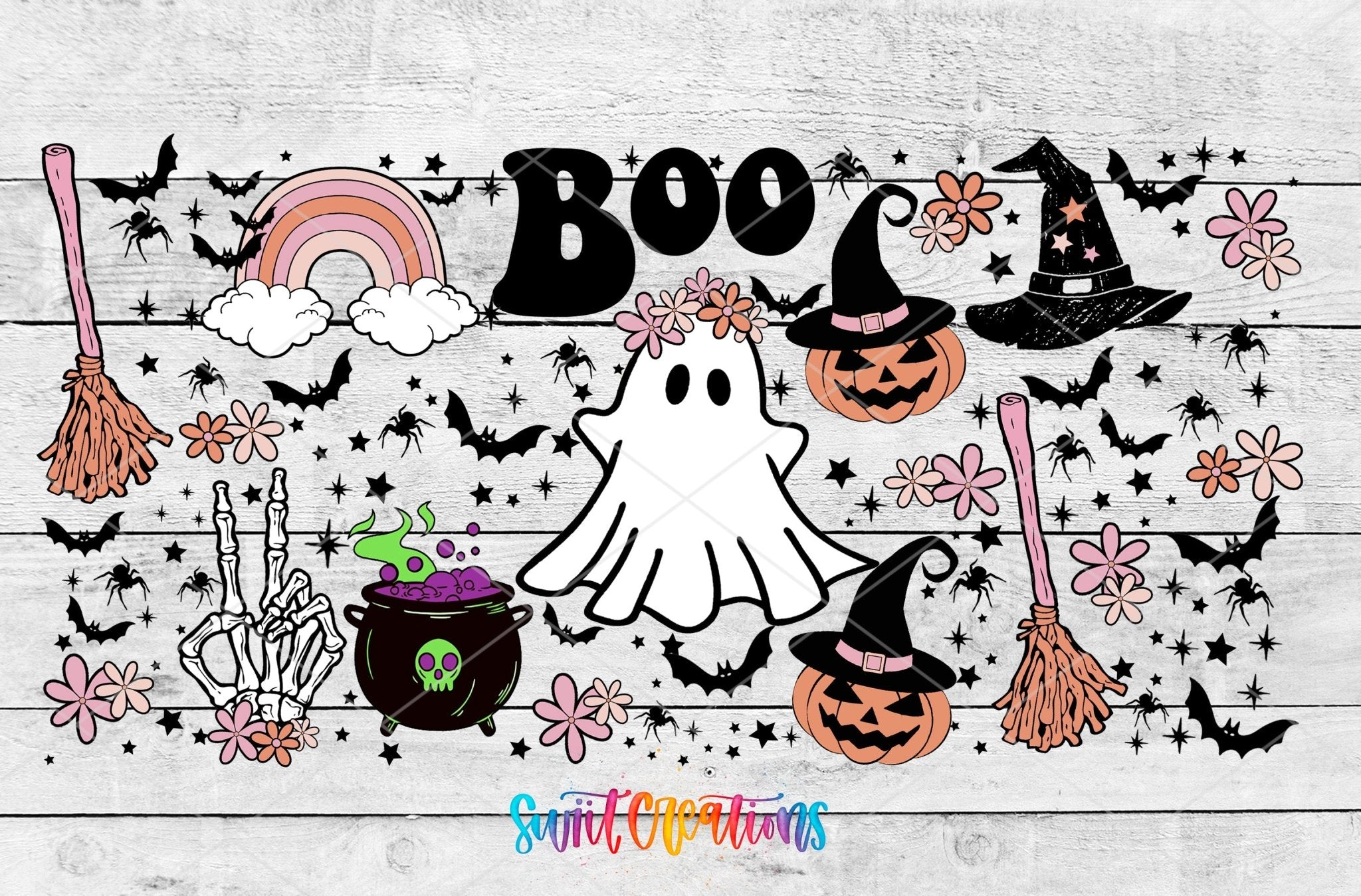 Boo Ghost Pumpkin Witchy UV DTF Transfer Tumbler Wrap | DTF148 - Swiit Creations