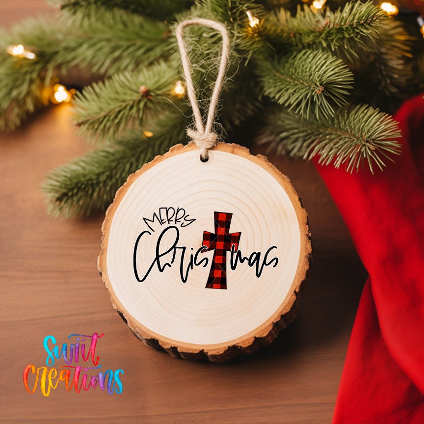 Buffalo Plaid Cross Merry Christmas UV DTF Ornament Transfer | O-1688 - Swiit Creations