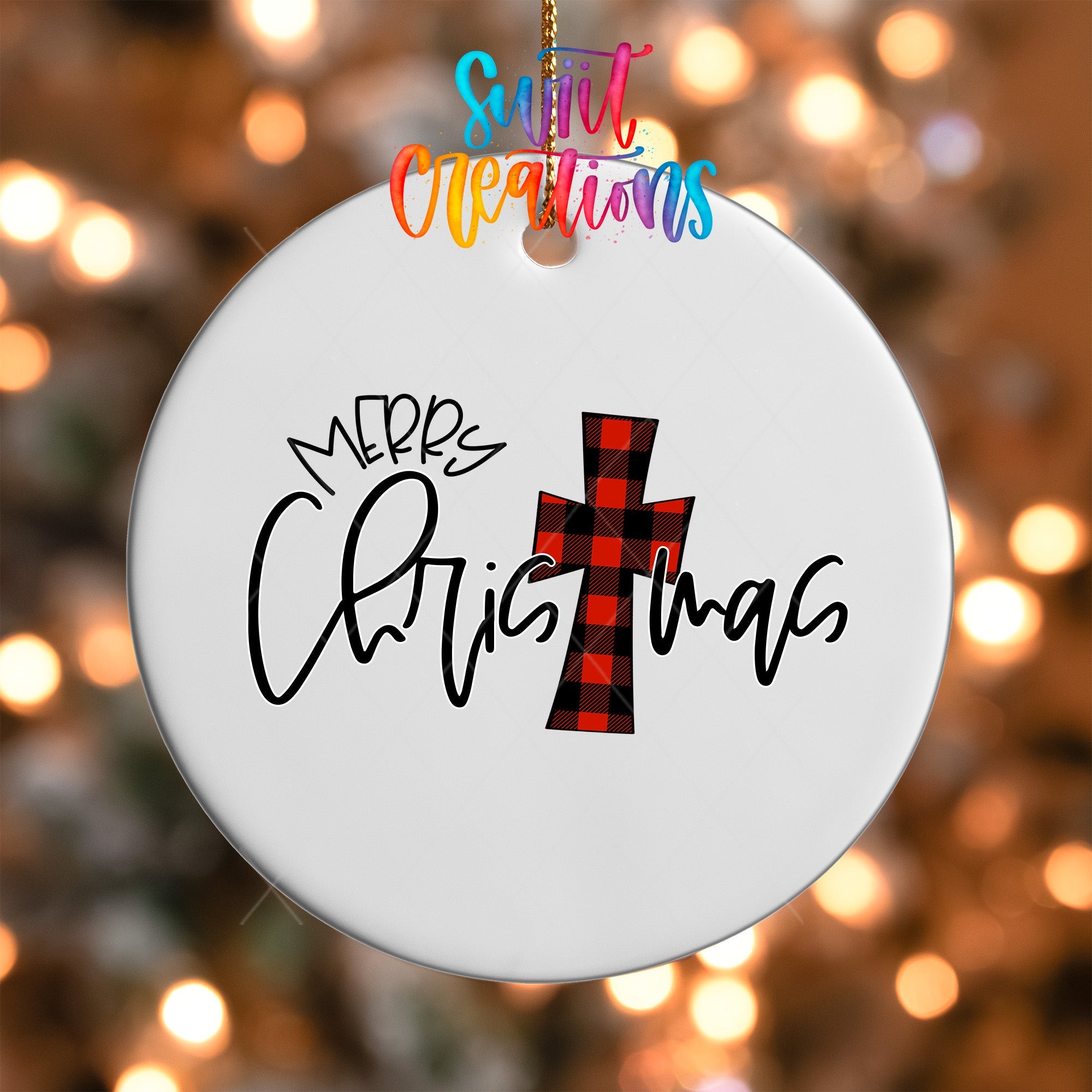 Buffalo Plaid Cross Merry Christmas UV DTF Ornament Transfer | O-1688 - Swiit Creations