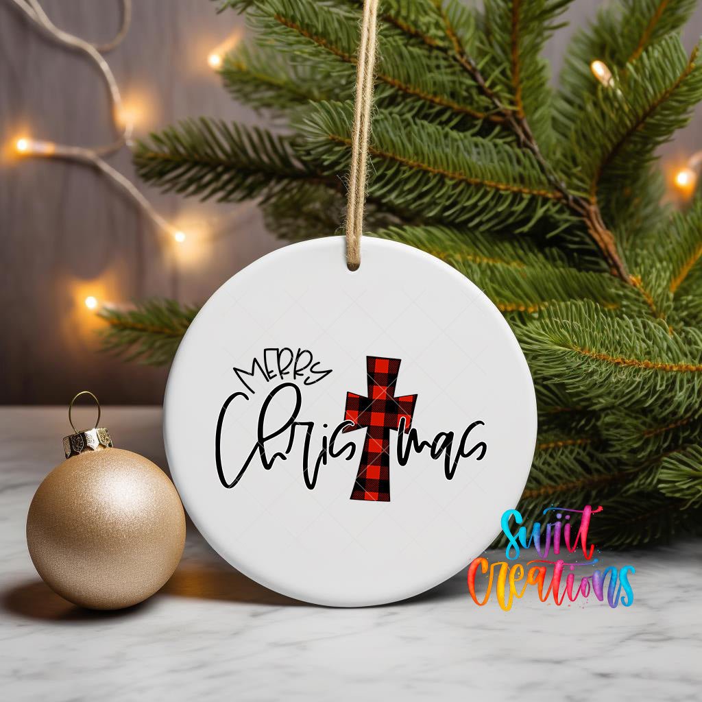 Buffalo Plaid Cross Merry Christmas UV DTF Ornament Transfer | O-1688 - Swiit Creations